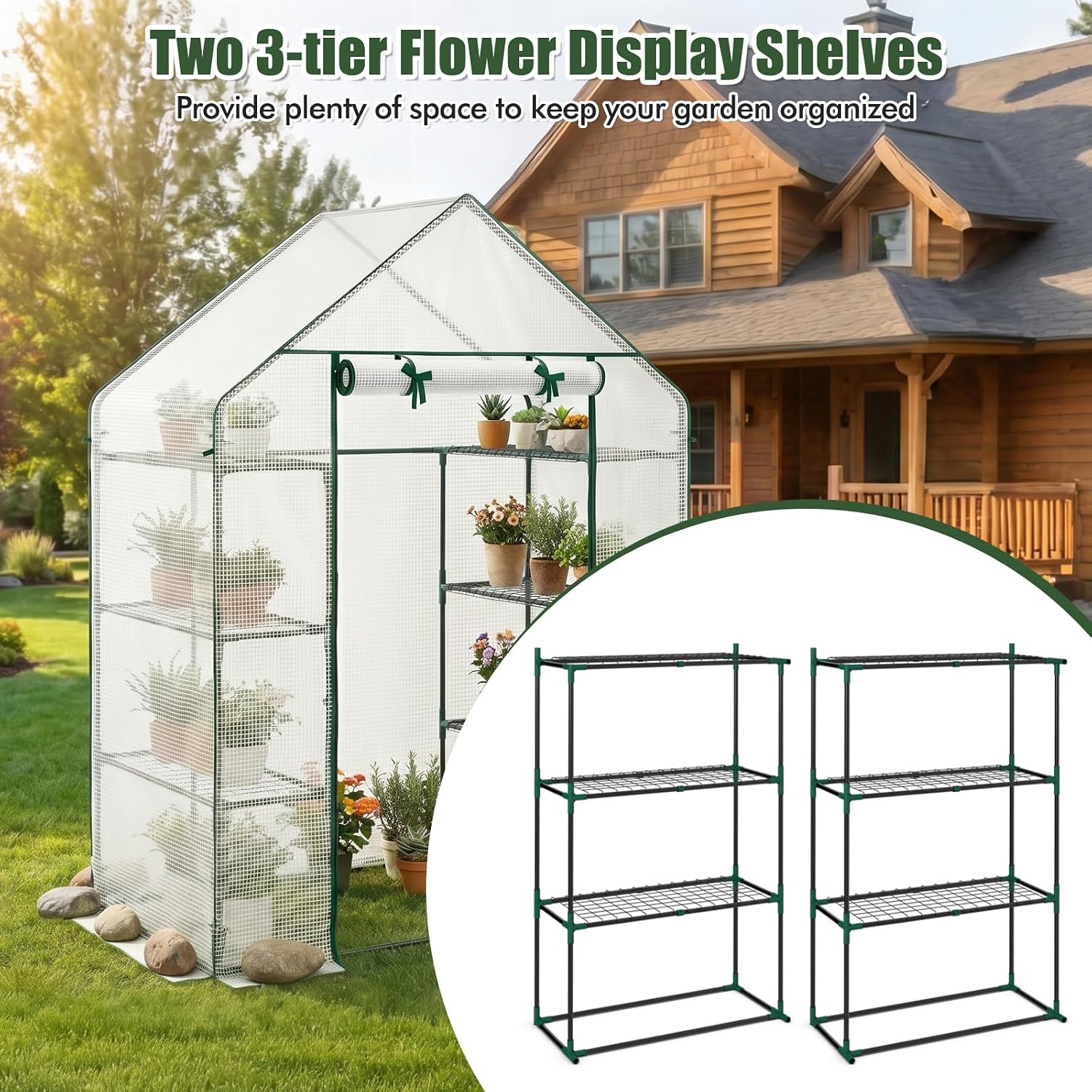 Giantex Walk-in Greenhouse, 4 Tier 8 Shelves, Portable Plant Garden House Indoor Outdoor Mini Growing House for Herb Flower Succulent, Zipped Door, Metal Frame (Clear)