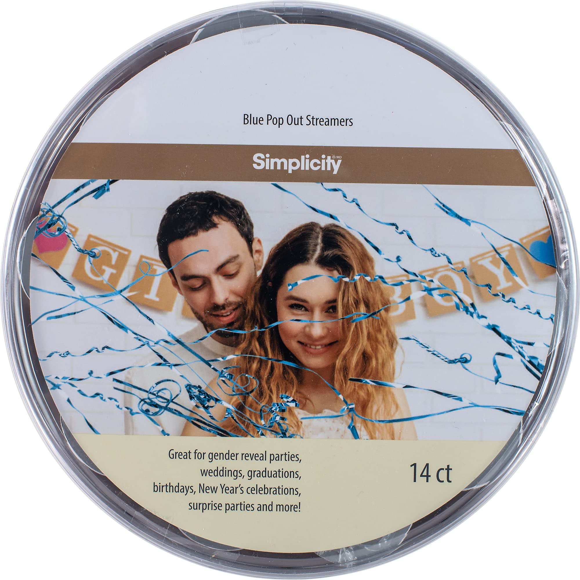 Blue Foil No-Mess Celebration Pop Out Streamers, 14 Piece, for Gender Reveals, Birthday Parties, and More