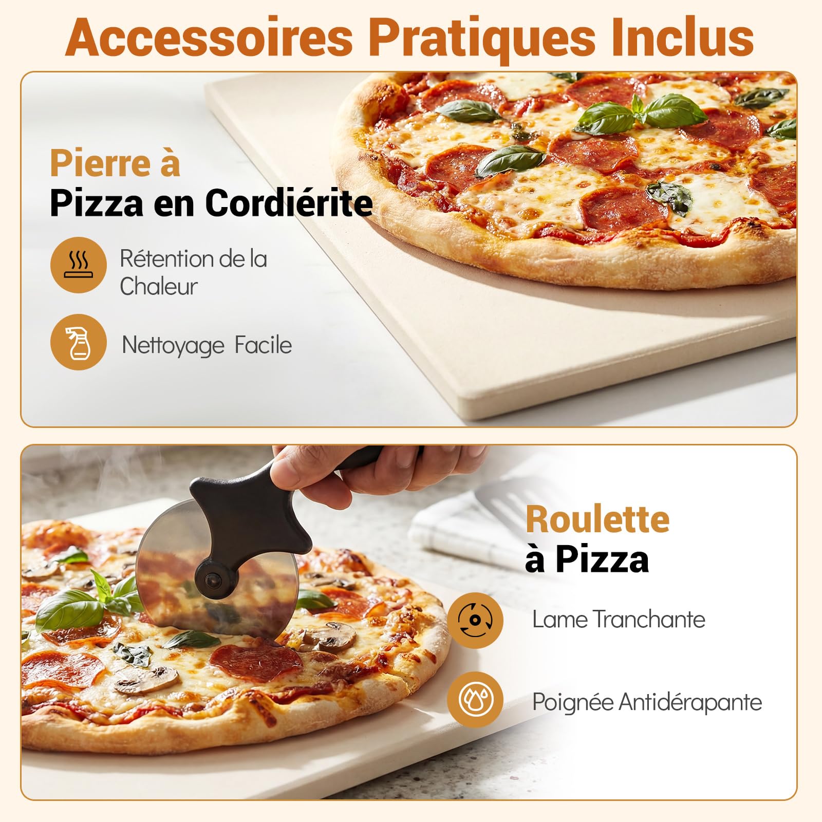 COSTW Four à pizza électrique, 1700W, Four de Comptoir avec 6 Programmes, pour Pizzas de 32 cm, Minuterie de 1 à 60 Minutes, Jusqu'à 400℃, Machine à Pizza avec Pierre à Pizza & Roulette à Pizza