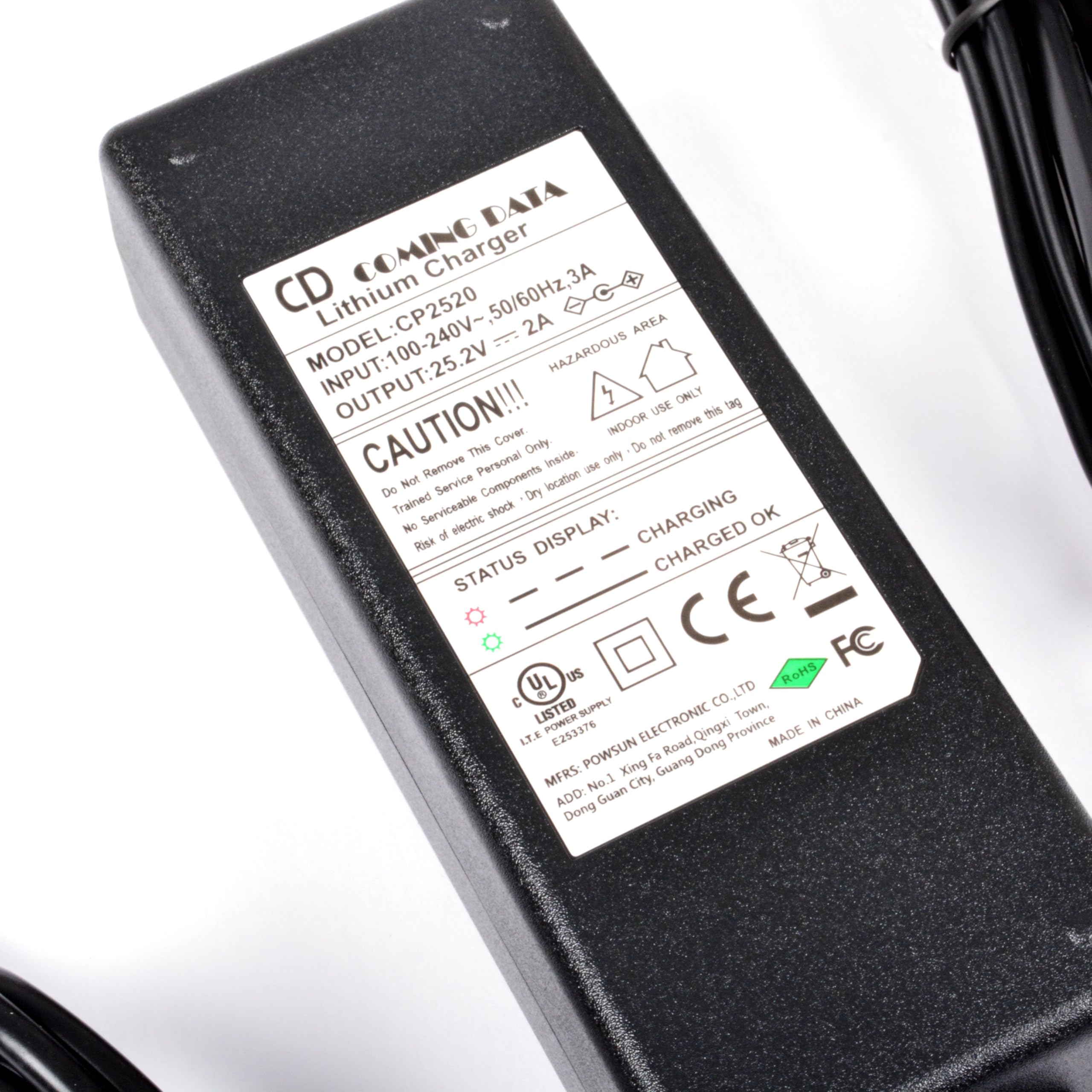 AFTERTECH Cargador Para Batería De Litio 24V (25.2V) 2A – Conector DC5521, LED De Estado, Seguro
