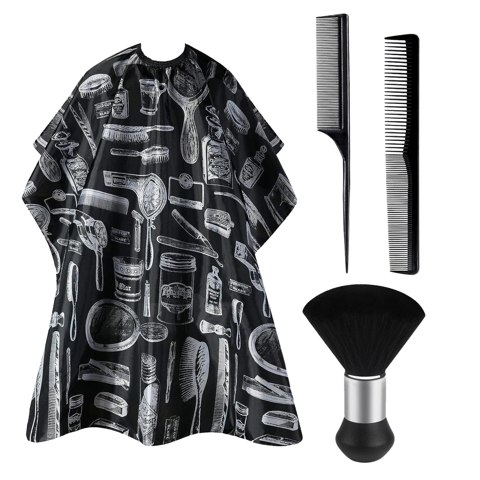KAYEF capa y cepillo peluqueria, set de 4 capa barbero con cepillo de cuello, capa de corte y peine de peluqueria, accesorios de peluqueria para hombre y mujer