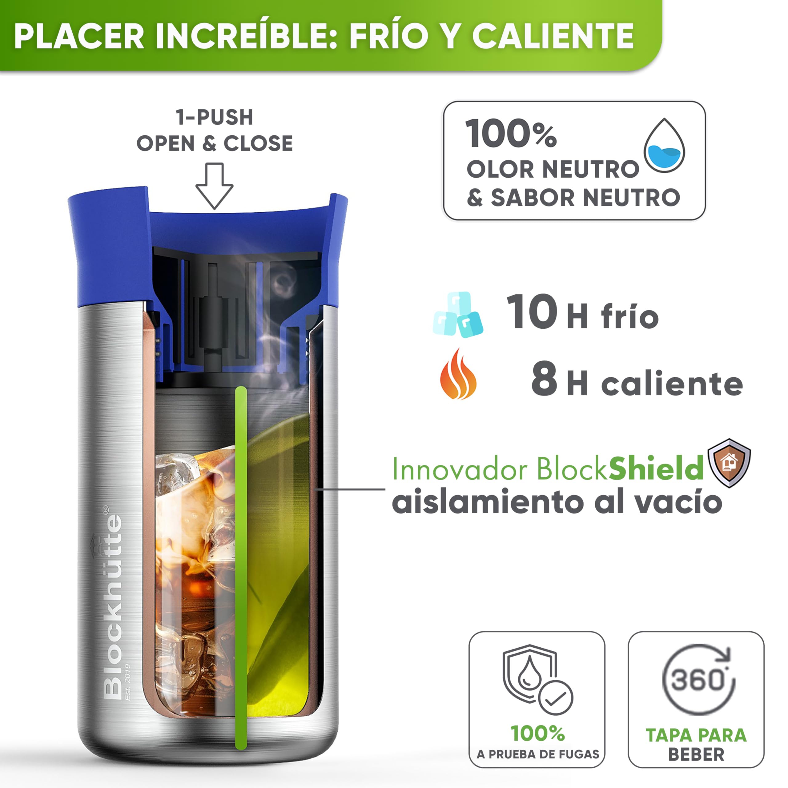 Blockhütte Taza Térmica de Acero Inoxidable de 354 ml - Para Llevar Bebidas Calientes por 8 Horas - A Prueba de Fugas - Para Café y Té