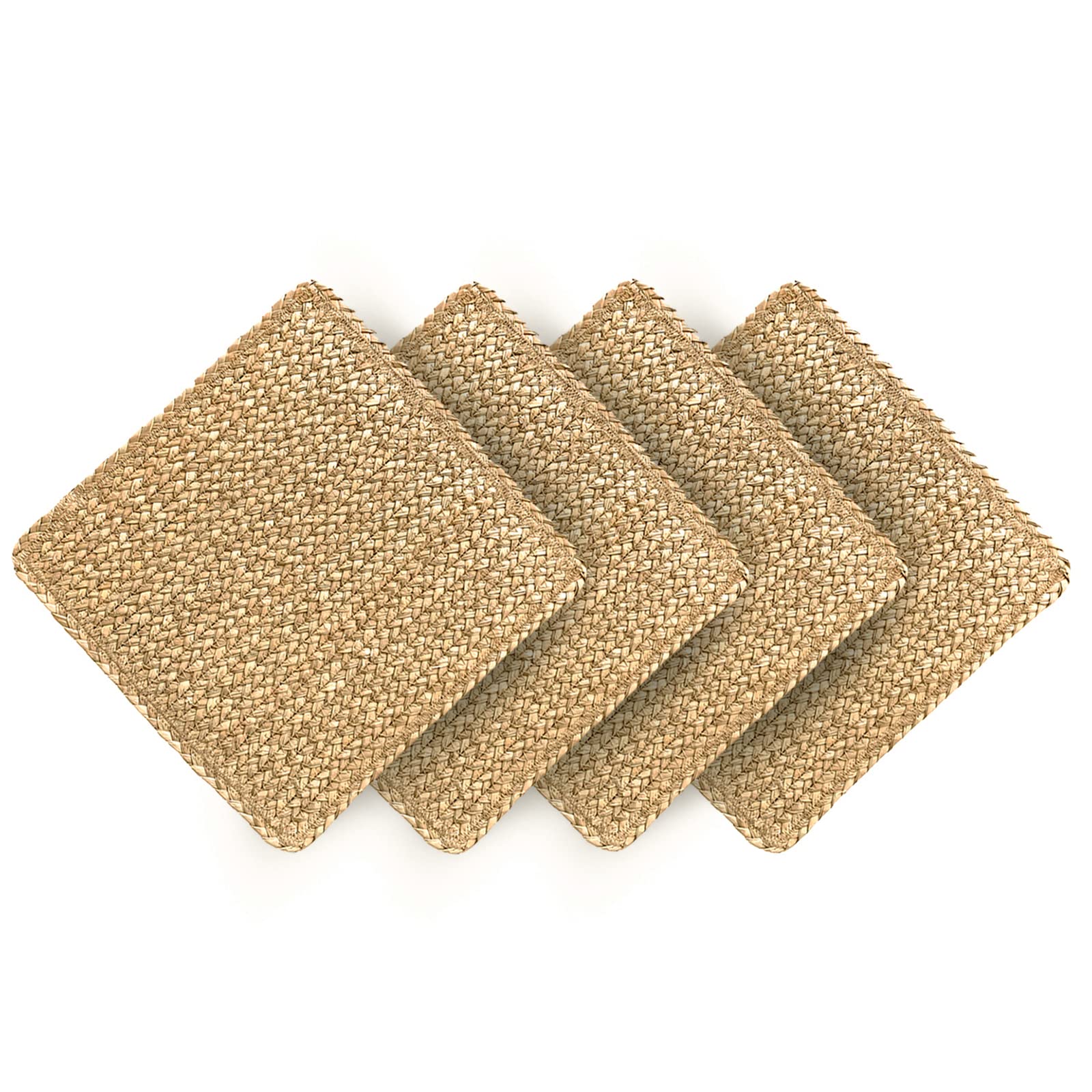 Square Woven Placemats Set of 4 Straw Table Placemat Extra Wide Braided Rattan Place Mats for Square Plates Farmhouse Placemat Wipeable Wicker Outdoor Placemats for Patio Table 13.4''