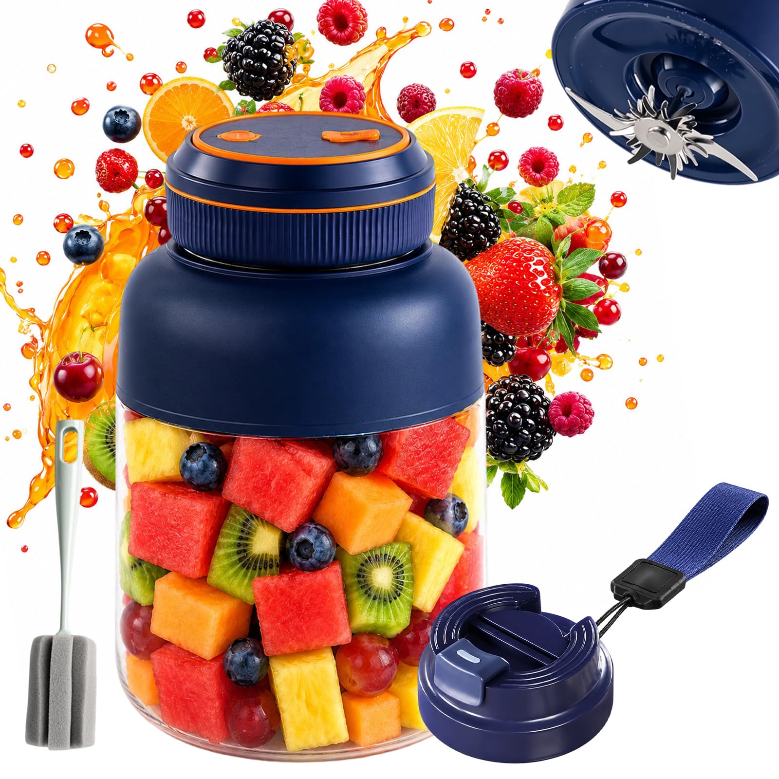 2026 New Portable Wireless Juicer Cup, 38 Blades Large Capacity Portable Blender, Food-Safe Material, Freshly Juiced in 40s, Multifunctional Blender Bottle for Juices,Milkshake,Smoothie (Blue,800ml)