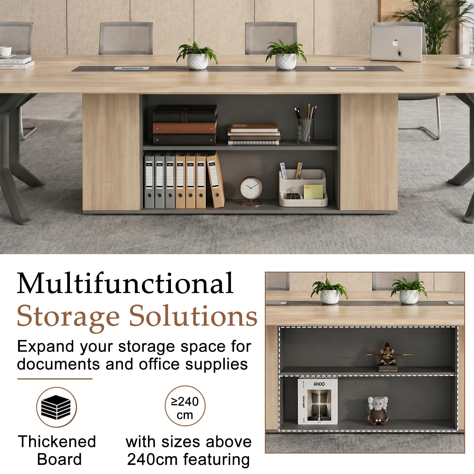 Grande tavolo da conferenza per ufficio – Tavolo riunioni modulare con spazio di archiviazione e gestione cavi, tavoli da conferenza per meeting e seminari, scrivania direzionale(280*120*75cm)