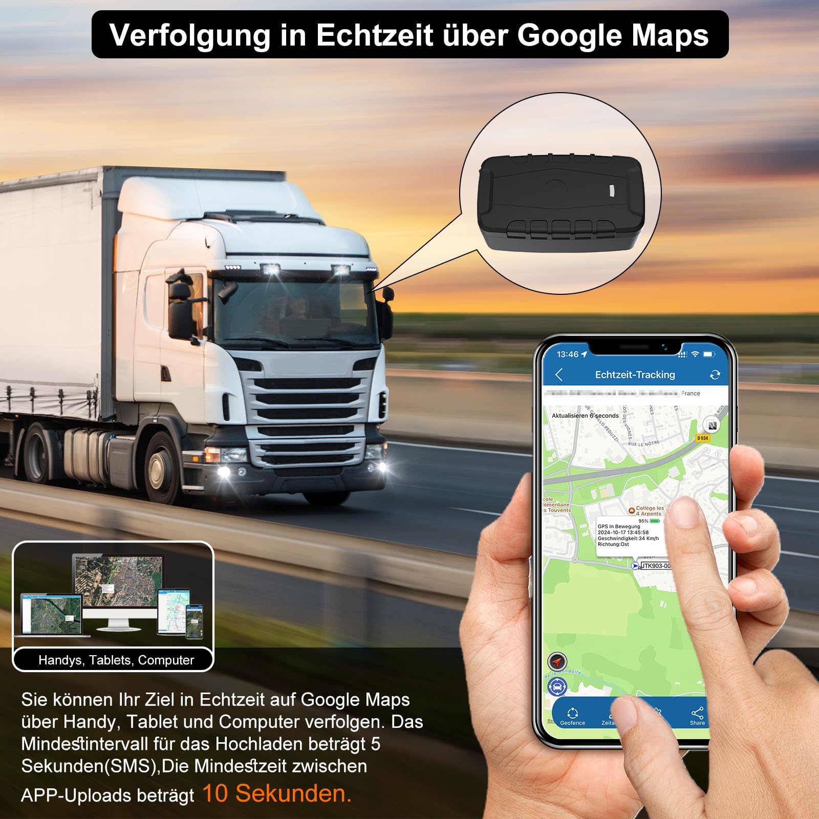 TKMARS 4G GPS Tracker Auto GPS Tracker Ohne ABO mit Kostenloser App, 20.000 Mah, bis Zu 240 Tage Akkulaufzeit