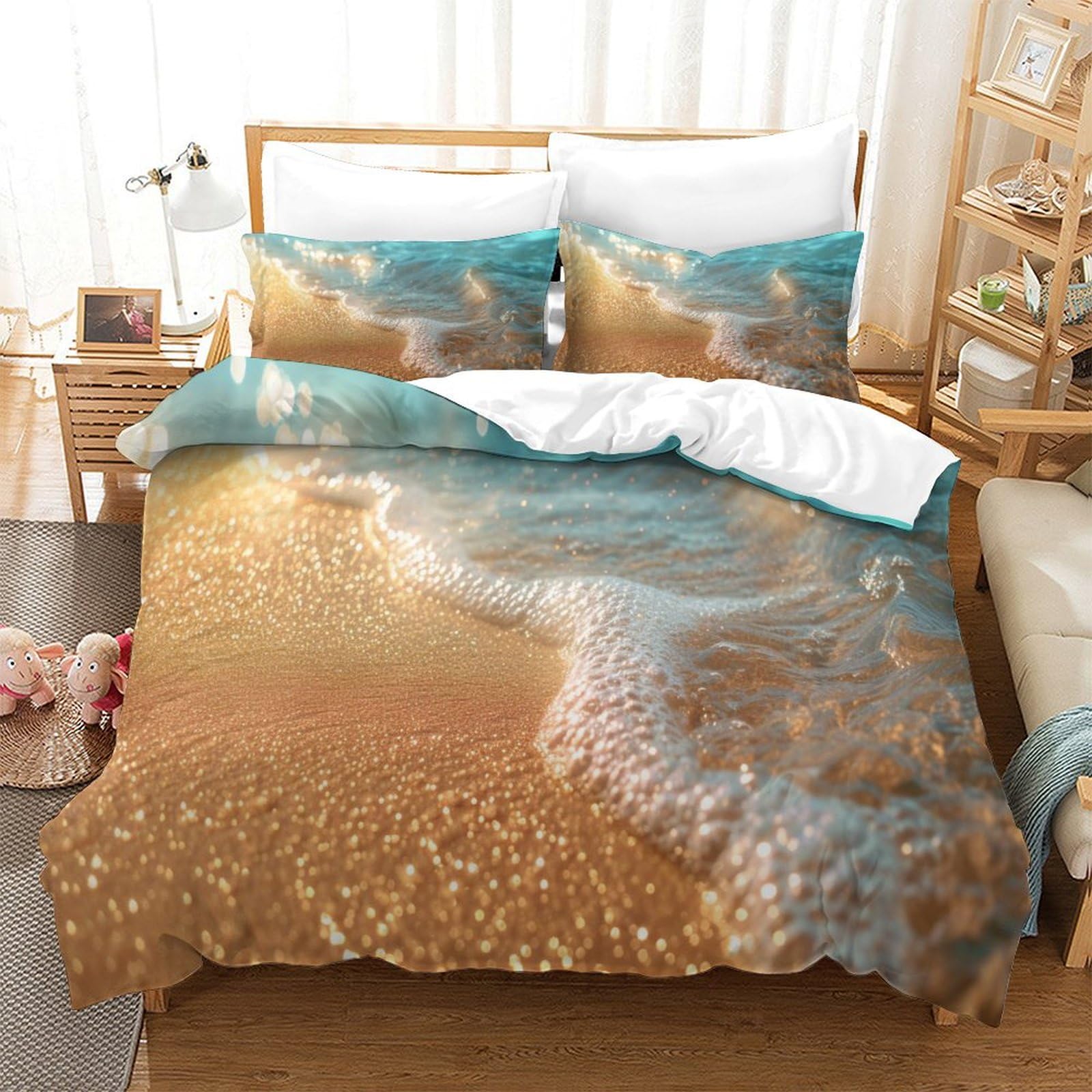 P1s9u7w5y Water Ripple-8 3D Printed Coastal Scene Duvet Cover Set 3Pcs Microfiber Ocean Bedding Set King（220X240cm）