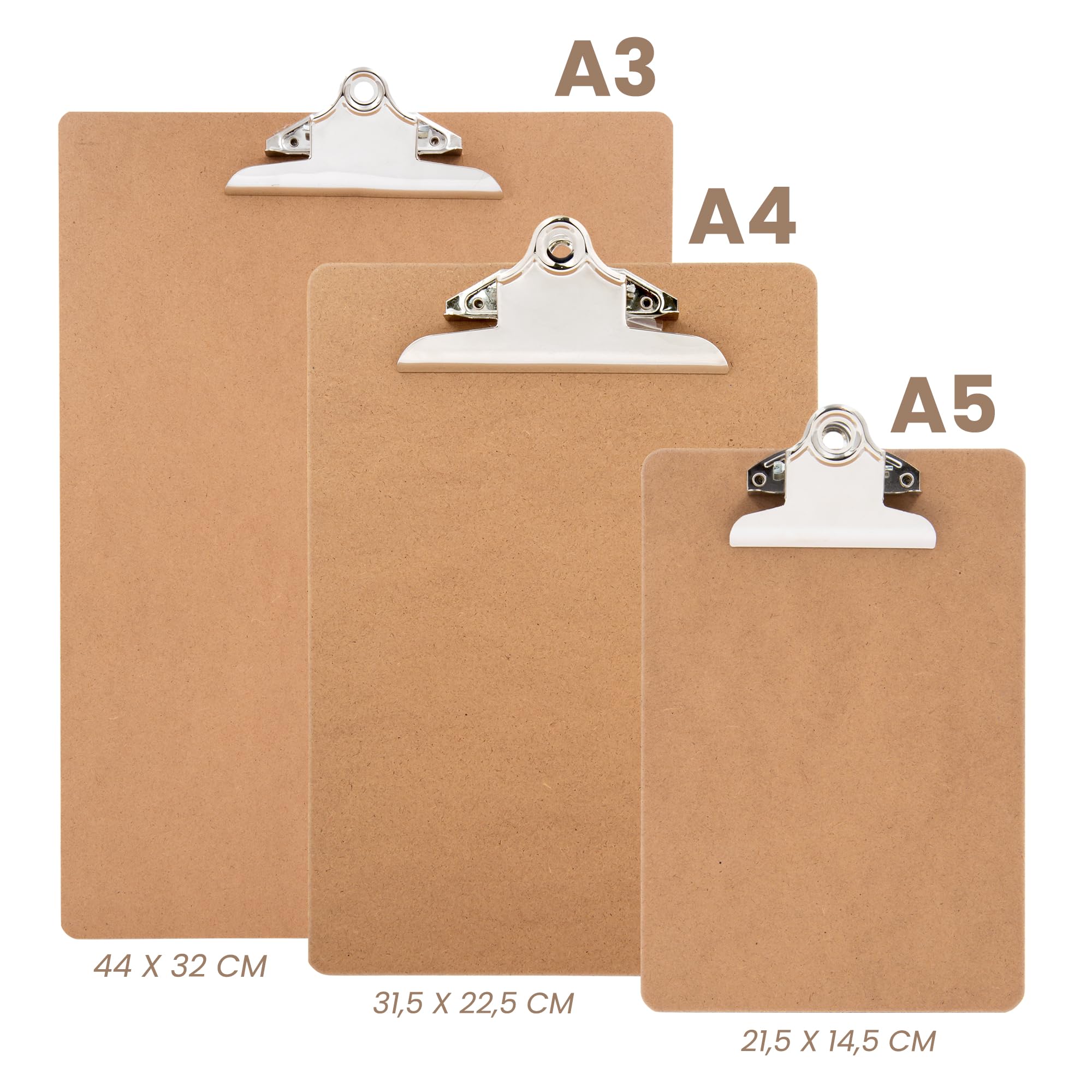 Starplast 10 Carpetas Lisas A3 de Madera con pinza - Portapapeles kratf, 3 mm grosor, soporte de pared, material oficina, documentos, hojas, archivar, sujetar