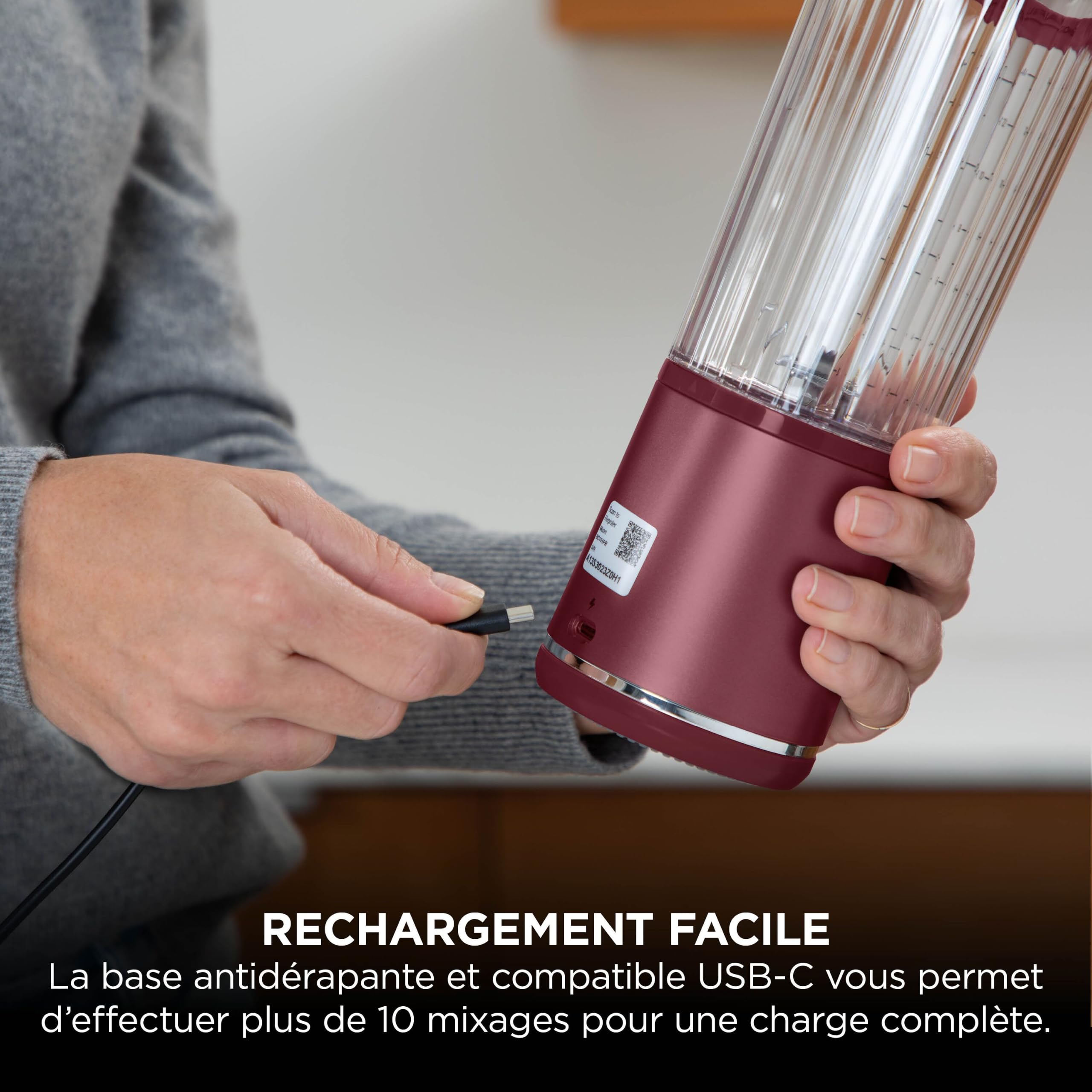 Ninja Blast Blender portable, 530 ml, couvercle résistant aux fuites et bec verseur, mini blender sans fil puissant, rechargeable, smoothies, shakes, mixe fruits et glaçons, Canneberge, BC151EUCR