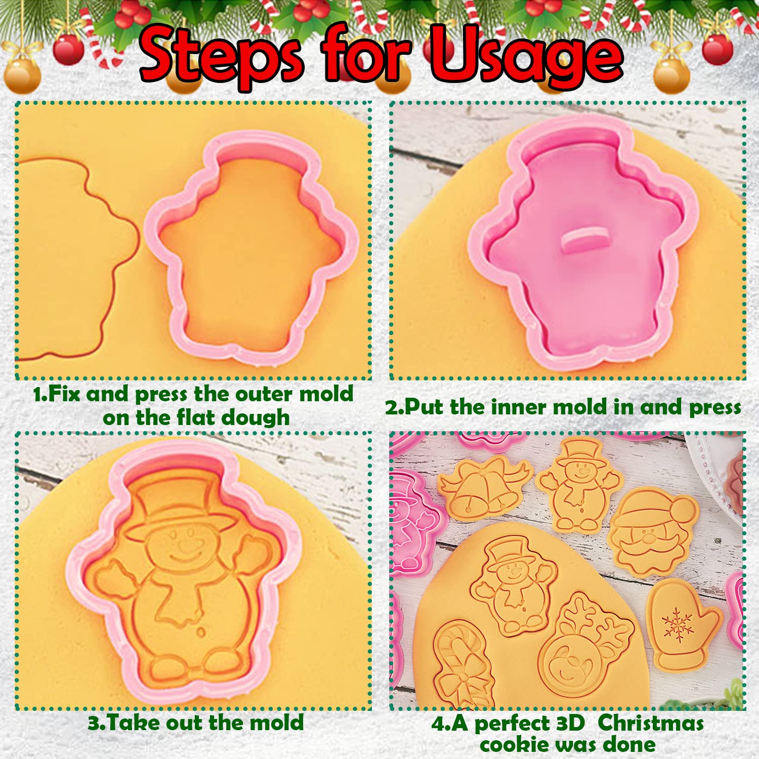 Cerlaza Lot de 8 emporte-pièces de Noël pour la pâtisserie, les fêtes de Noël, les flocons de neige, le Père Noël, pour biscuits, pâte à biscuits, fruits