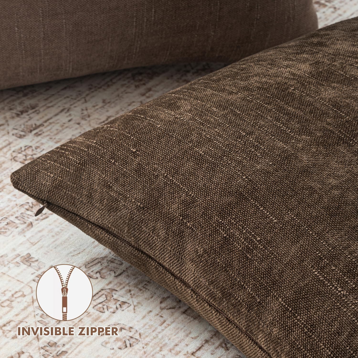 Woaboy Set of 2 Textured Throw Pillow Covers Decorative Soft Accent Square Chenille Pillowcases Neutral Farmhouse Modern Home Decor for Couch Sofa Bedroom Living Room 20x20 Inch,Brown Chocolate - Image 6