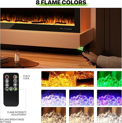 Miniatura 2 de Magshion Chimenea eléctrica de montaje en pared de 60 pulgadas y 1400 W con control remoto, calentador eléctrico empotrado en pared para dormitorio