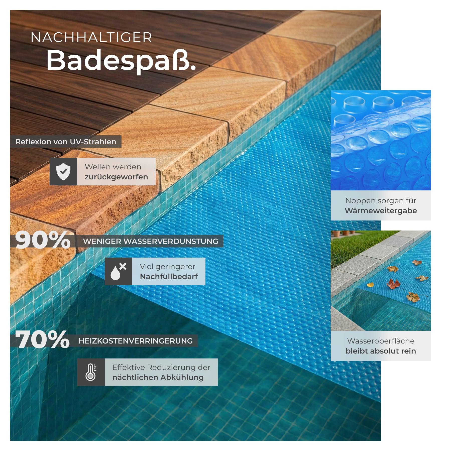 tectake® Poolabdeckung rechteckig, 5 x 10 m, Stärke 200 μm, zuschneidbar, Solarfolie, Poolfolie, Schwimmbadabdeckung, Poolabdeckplane, Abdeckplane Pool - blau