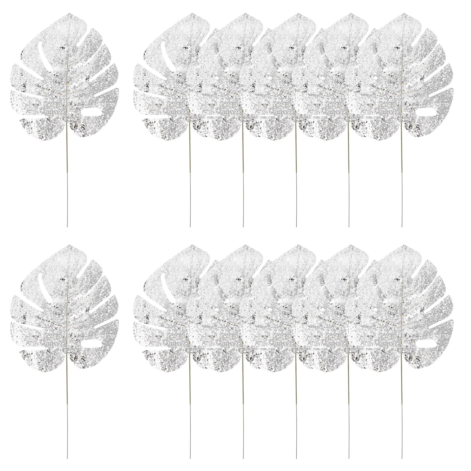 PATIKIL 15" Silver Palm Leaves, 12 Pack Artificial Palm Leaves Faux Palm Fronds Fake Palm Leaf Simulation Tree Leaves for Home Hawaiian Jungle Beach Party, Style 4