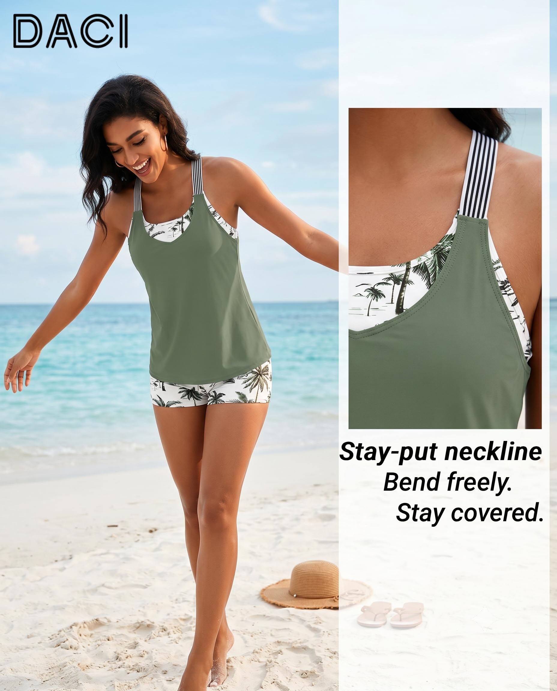 Daci Tankini-Badeanzüge für Damen 2025, 2-teilige Badebekleidung mit Shorts für Bauchkontrolle