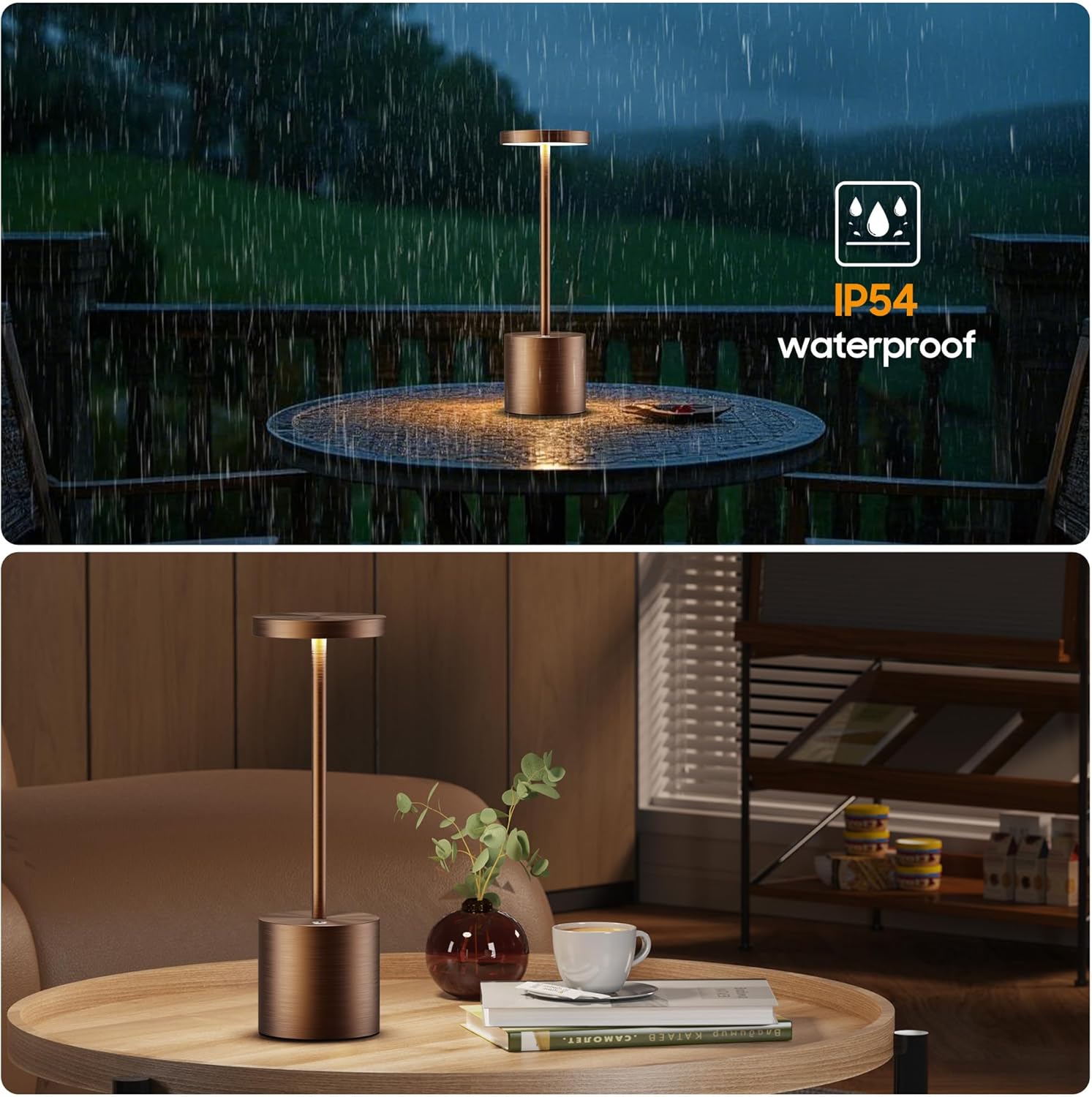 Cordless Table Lamps Rechargeable - Outdoor Portable LED Table Light 5000mAh Battery Operated Lamp 3 Color Stepless Dimming with Memory Function for Restaurant Dining Patio 2Pack Moka