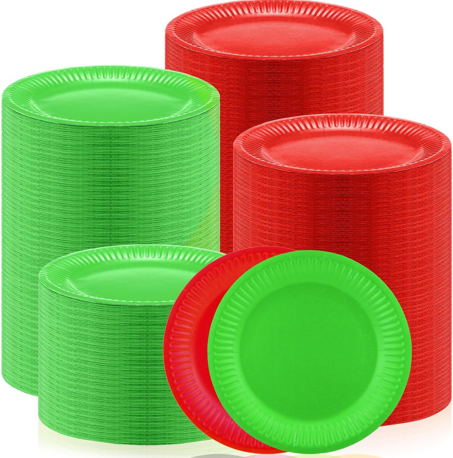 Yaomiao Christmas Paper Plates Red Green Disposable Plates Round Plates Bulk Holiday
