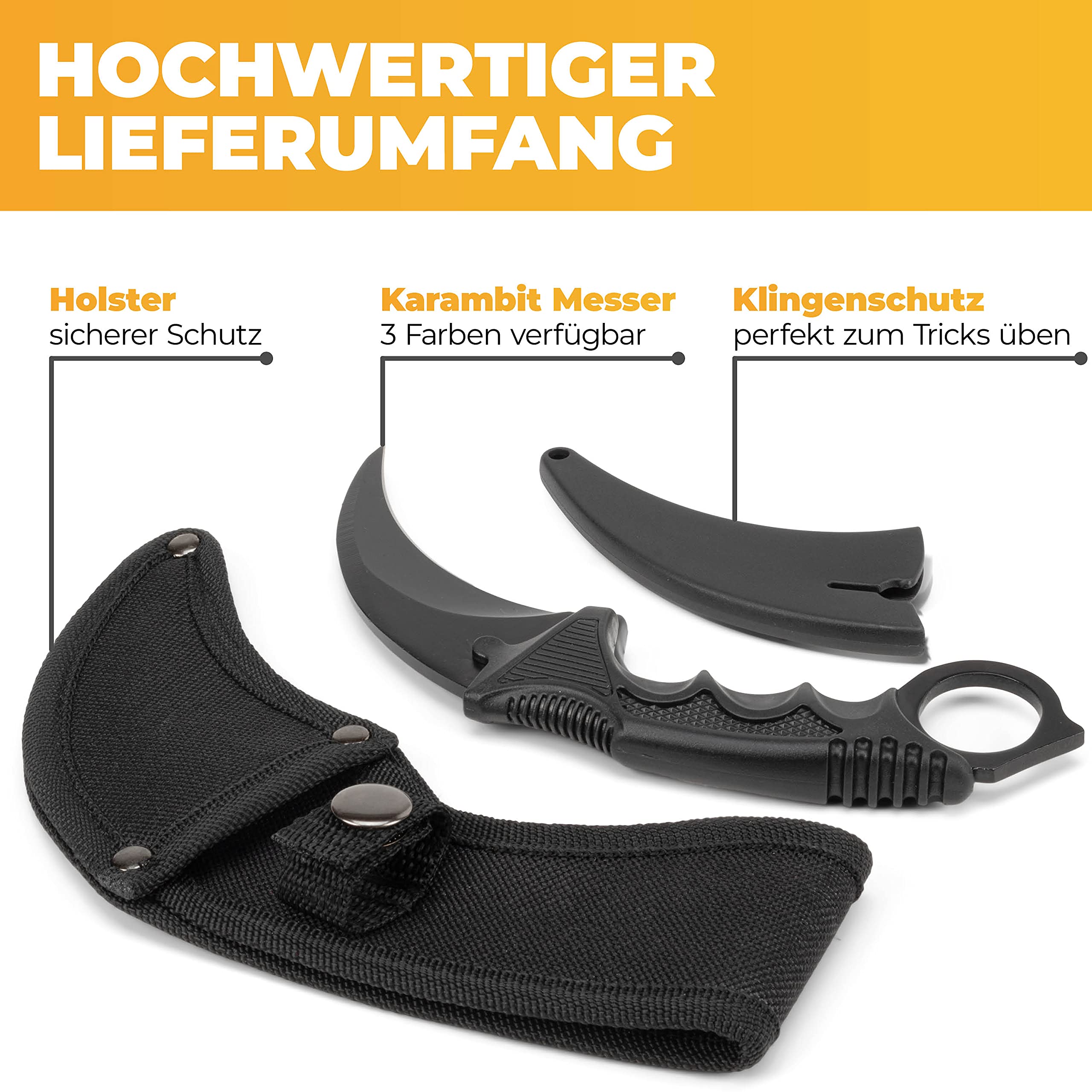 CSGO Karambit Messer – scharfe 4-mm Edelstahlklinge – ergonomischer Ringgriff – stabiles Karambit im CSGO-Stil für Alltag, Sammlung & Geschenk – inkl. Nylonholster & Klingenschutz