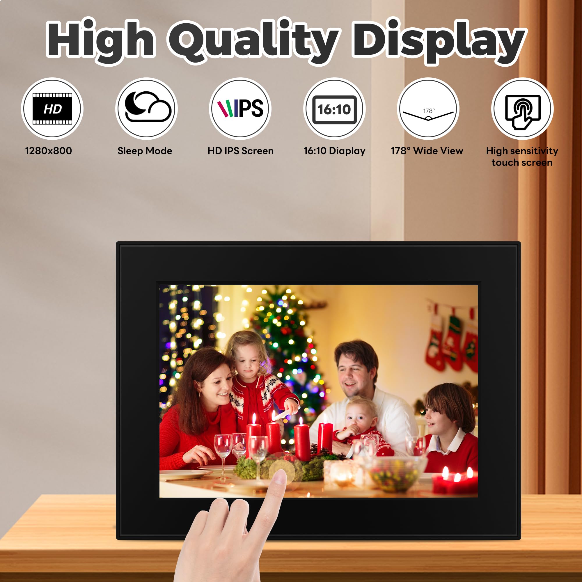 Marco de fotos digital WiFi de 32 GB, marco de fotos Frameo de 10.1 pulgadas, pantalla táctil IPS HD de 1280 x 800, rotación automática, comparte fotos/videos al instante a través de la aplicación