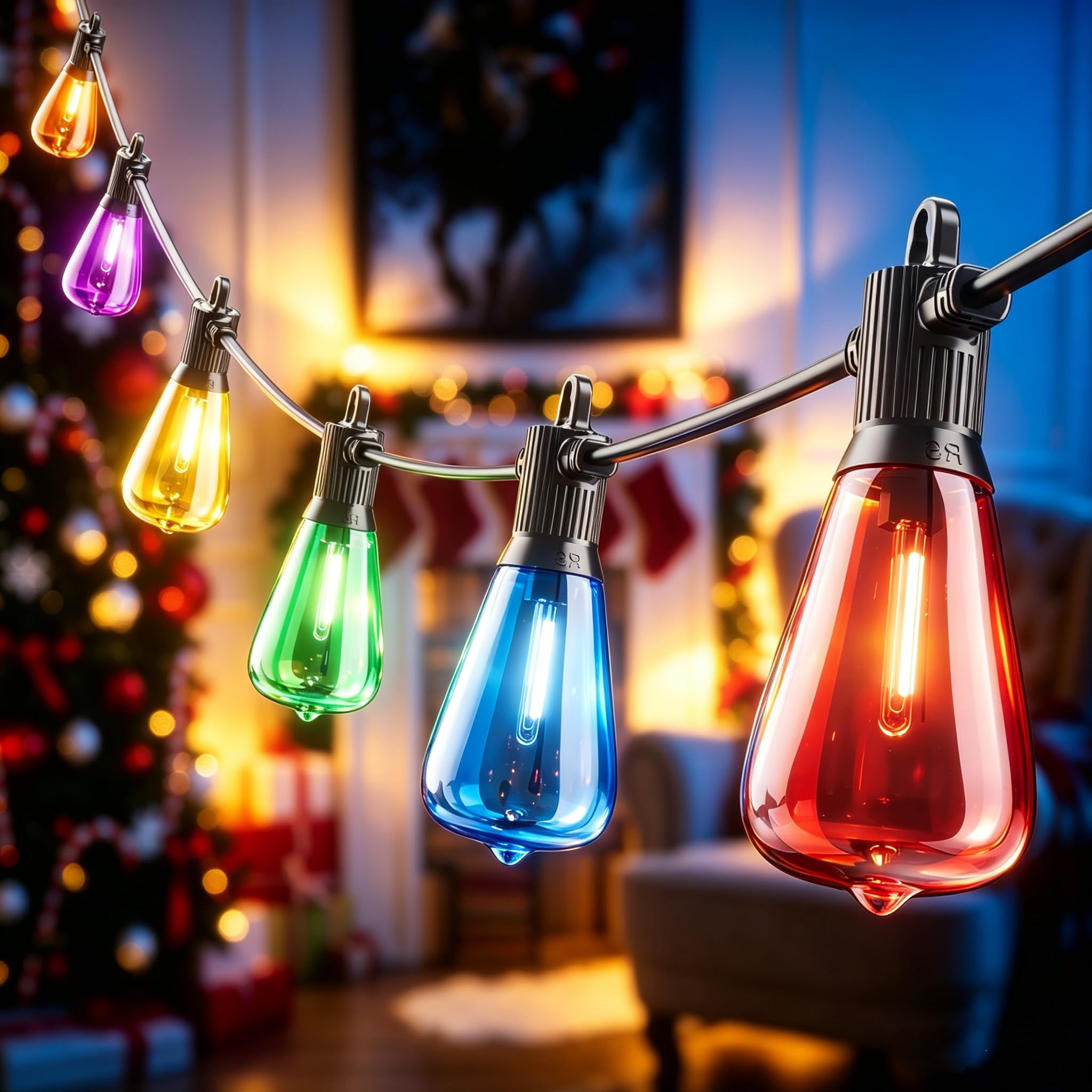 FOOMAN ST38 Colorful Fairy Outdoor Festoon Lights,65FT/20M Mains Powered