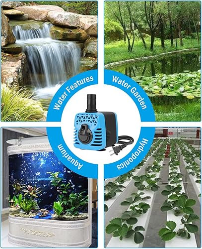 Miniatura 7 de AquaMiracle Bombas de agua para acuario de 210 GPH (800 LH, 10 W), bomba de agua sumergible con control de flujo y manguera para pecera, fuente,