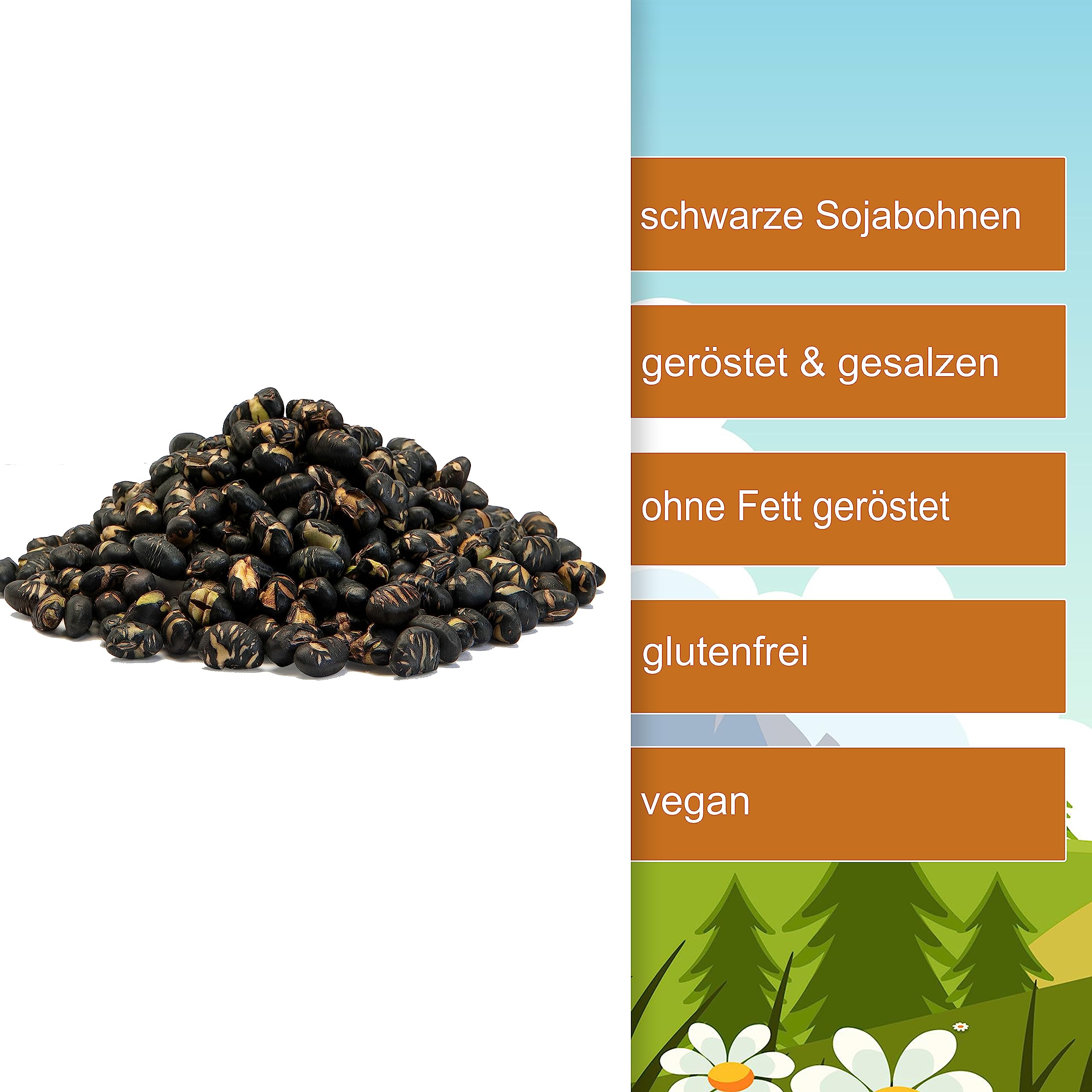 Sojabohnen 2kg - schwarze Sojabohnen geröstet & gesalzen vegan glutenfrei ohne Zusätze schwarze Edamame Bohnen ohne Fett geröstet knuspriger Snack für zwischendurch (2kg im Behälter)
