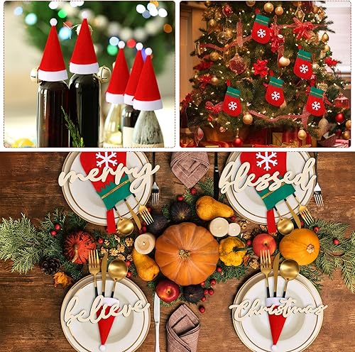 Miniatura 6 de Juego de 24 soportes de cubiertos de Navidad para cubiertos de Navidad, sombreros de Papá Noel, soportes para cubiertos de Navidad, soportes para
