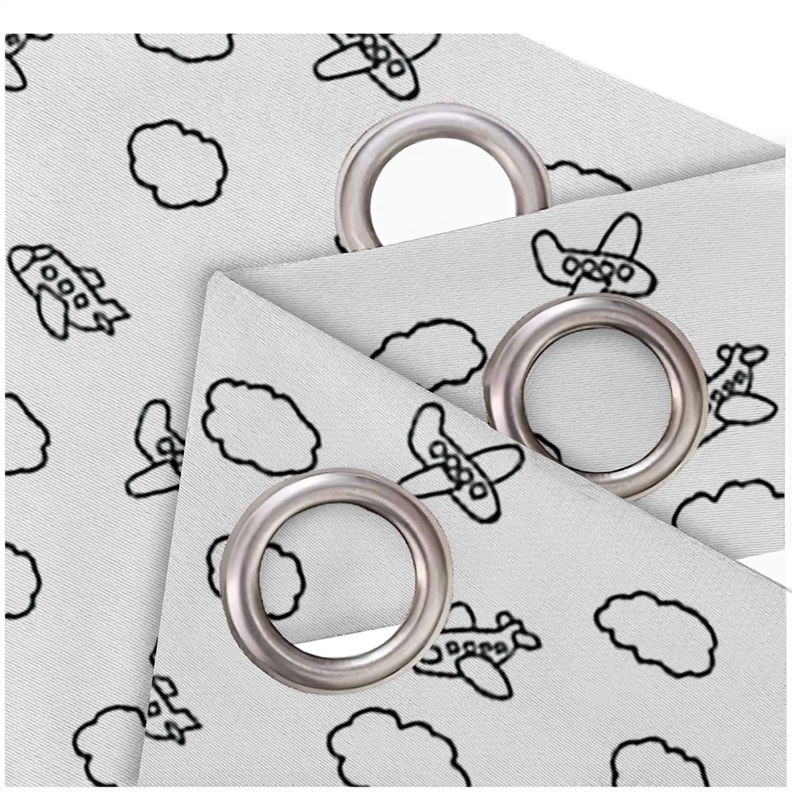 AMDXD Lot de 2 Rideaux Occultants, Rideau Polyester Extérieur Avions et Nuages Rideau Exterieur Porte, Noir Blanc, 264x138CM