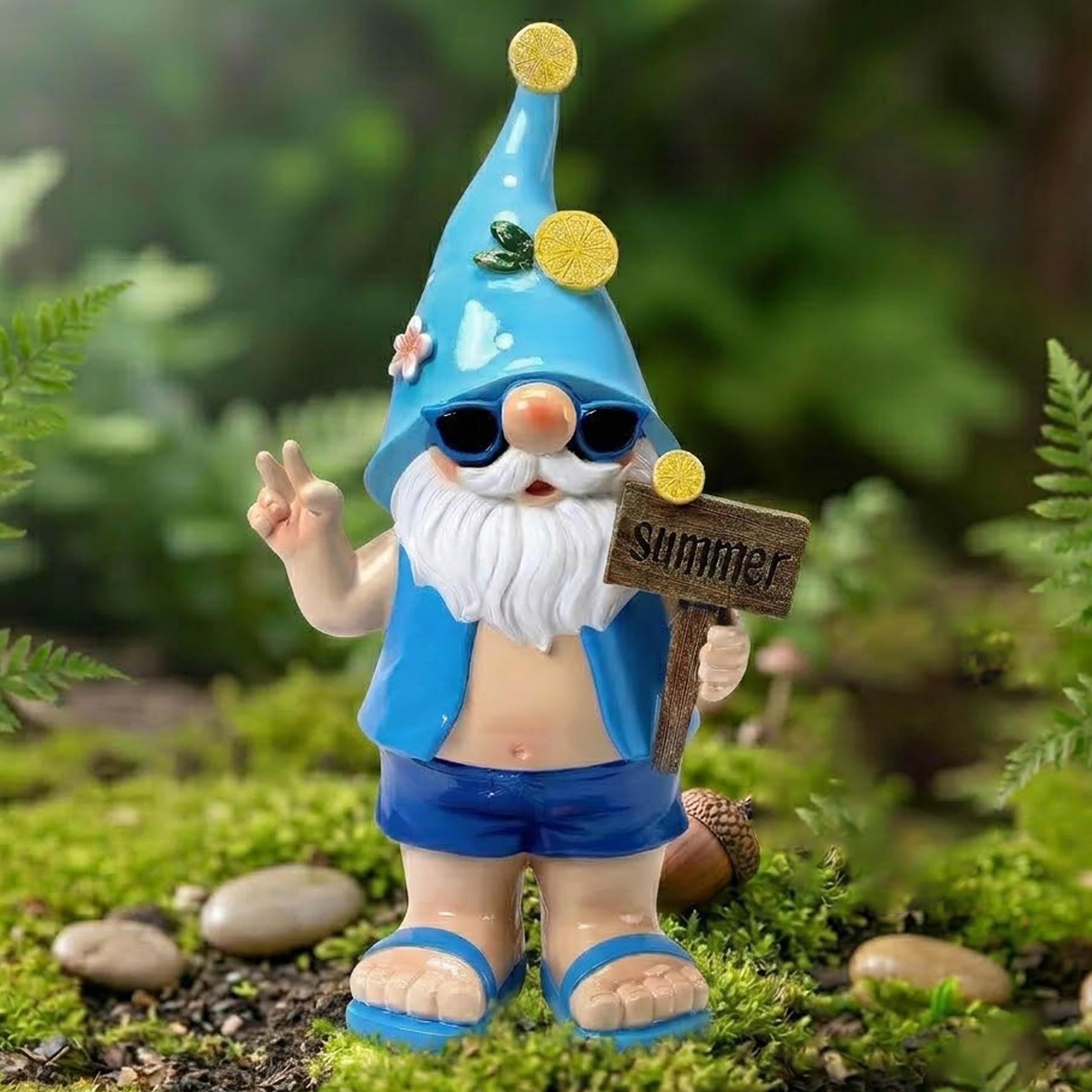 Summer Gnome Statue Beach Decor Lemon Hat Garden Ornament Elf Figurine