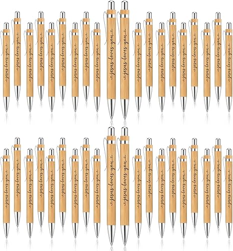 Yeaqee Jesus Loves You - Bolígrafo cristiano a granel, bolígrafo de bambú para la Biblia, inspirador, tinta negra, regalo para escuela, oficina,