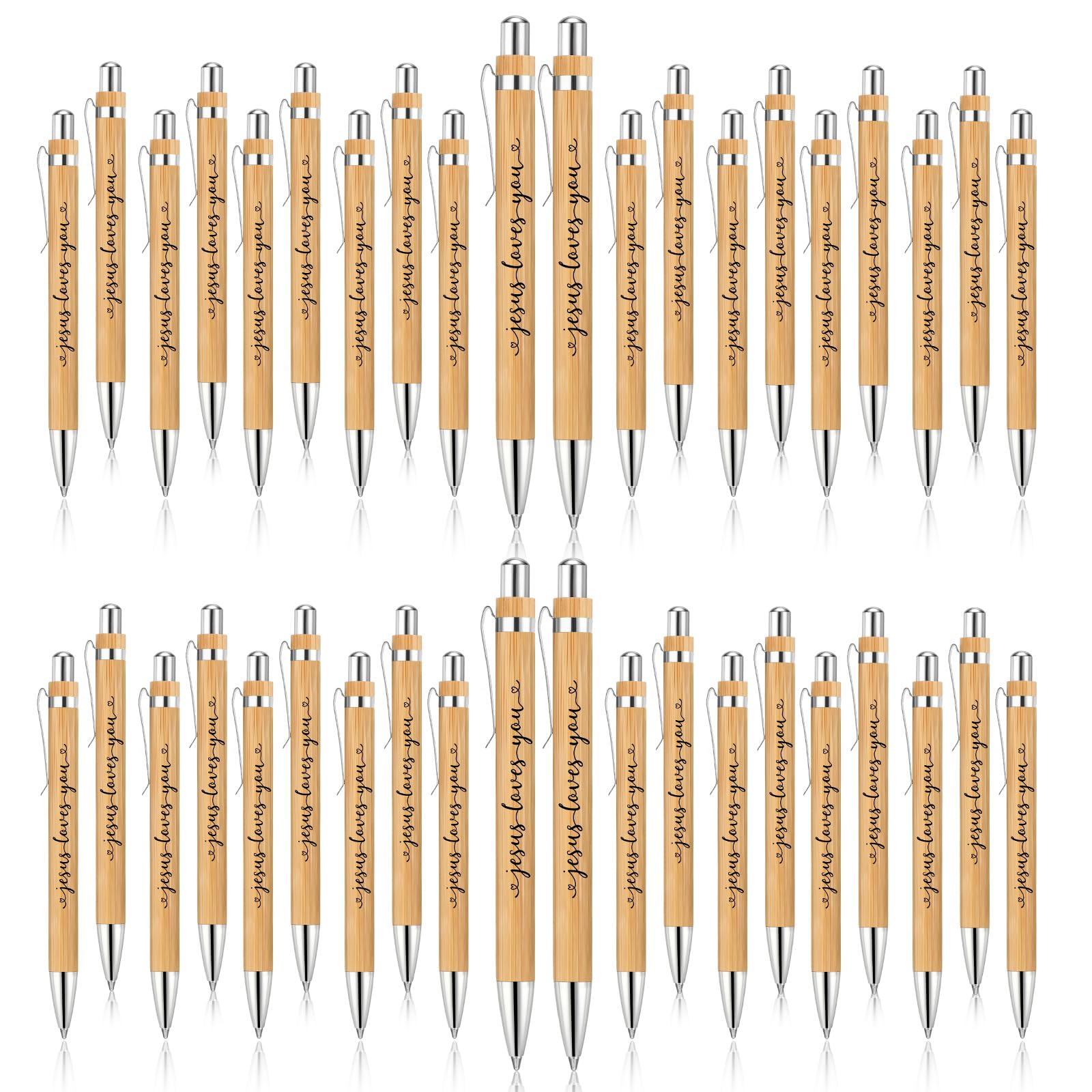 Yeaqee Jesus Loves You Pen Bulk Christian Ballpoint Bamboo Bible Inspirational Black Ink Writing Pen Gift for School Office Church Writing Supplies(