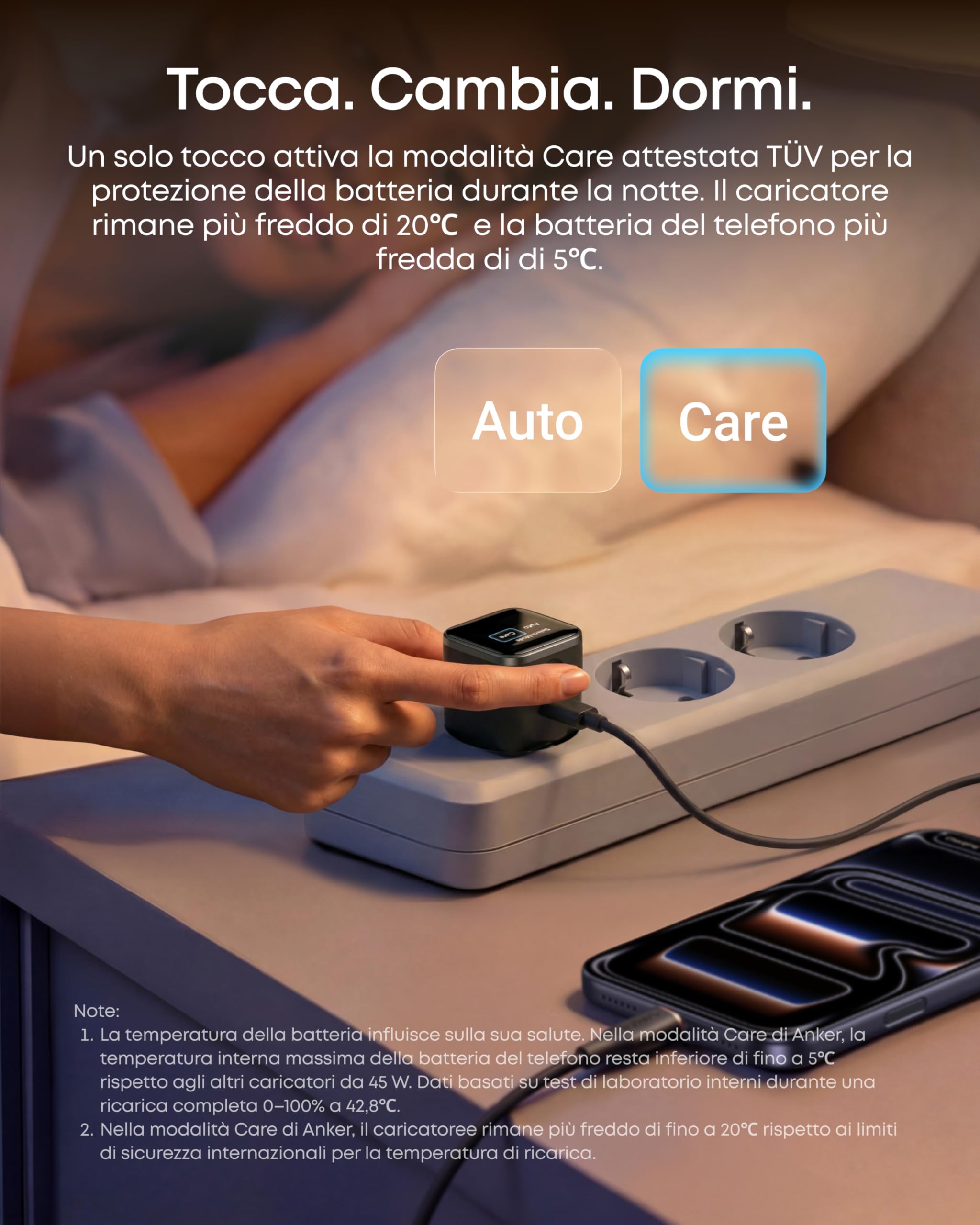 Anker Nano Caricatore iPhone da 45W con Smart Display, caricatore USB C, Ricarica Rapida, riconoscimento Intelligente, modalità Care, Design Compatto, per iPhone 17/16/15, iPad, MacBook e Apple Watch