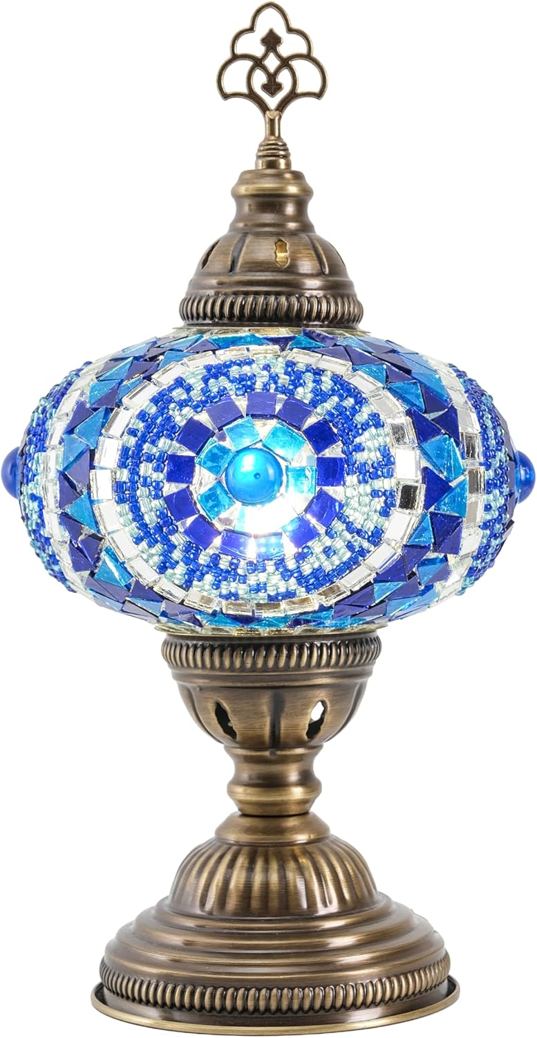 Mozaist Turkish Lamp, Mosaic Table Lamp, Antique Moroccan Decorative Glass Bohemian Vintage Lamp Shade, Small Desk Tiffany Bedside Stained Glass Lamp with US Plug and E12 Socket