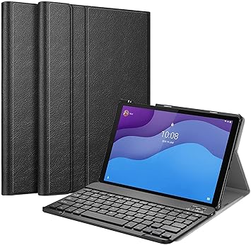 HOM 3 Fold Wireless Bluetooth Keyboard Stand with Detachable Tablet Cover Case for Lenovo Tab M10 HD X306X Cover 10.1 Inch (2020 2nd Gen) Model TB-X306X / TB-X306F - Black