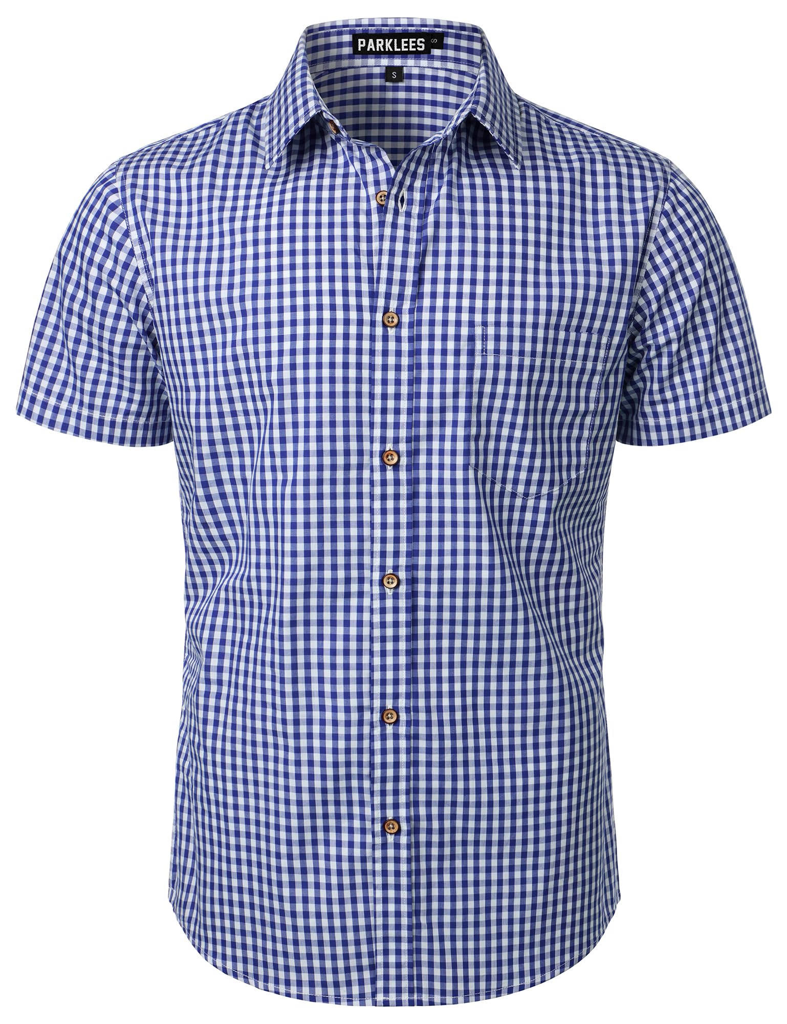 PARKLEES Camicia da uomo casual a quadri con bottoni in cotone a maniche corte a quadretti, vestibilità regolare con tasca