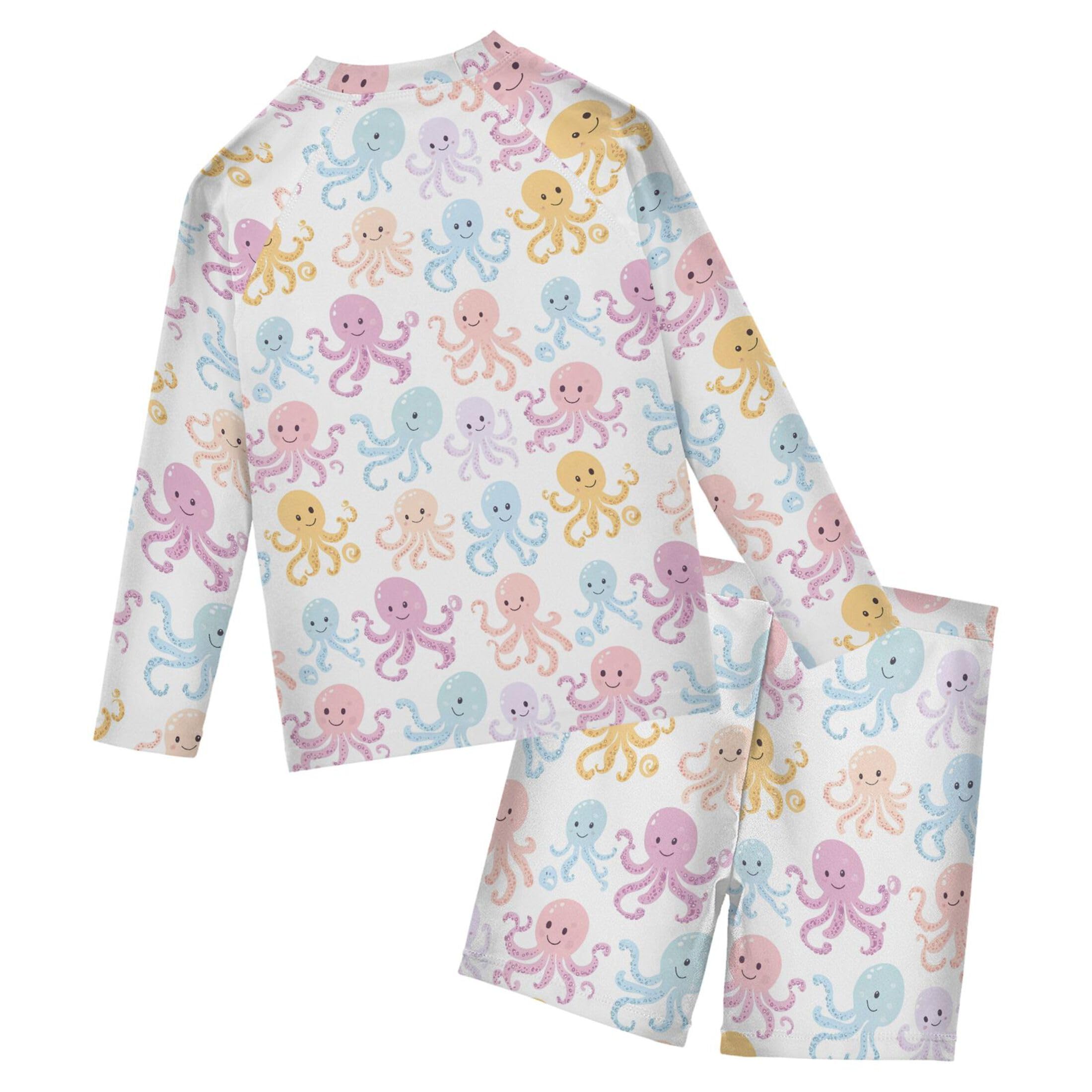 Cute Octopuse Toddler and Baby Boys' 2-Piece Swimsuit Trunk, Long Sleeve Rashguard Bathing Suit B0404163