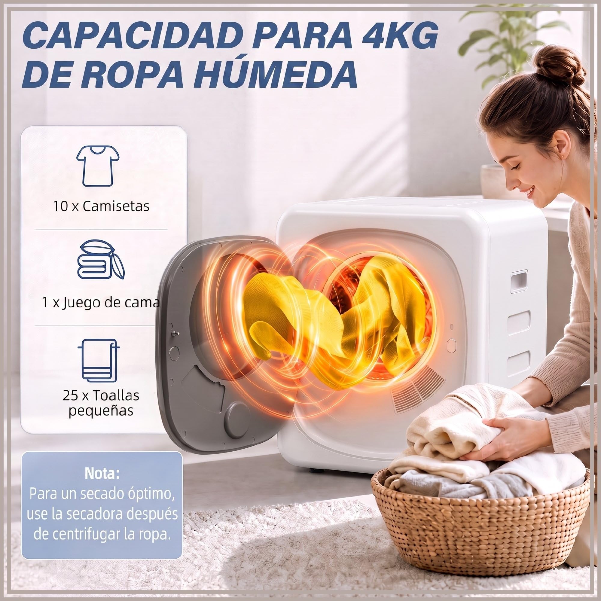 HOMCOM Secadora de Evacuación 3 kg Compacta 800W Pantalla Táctil Blanco