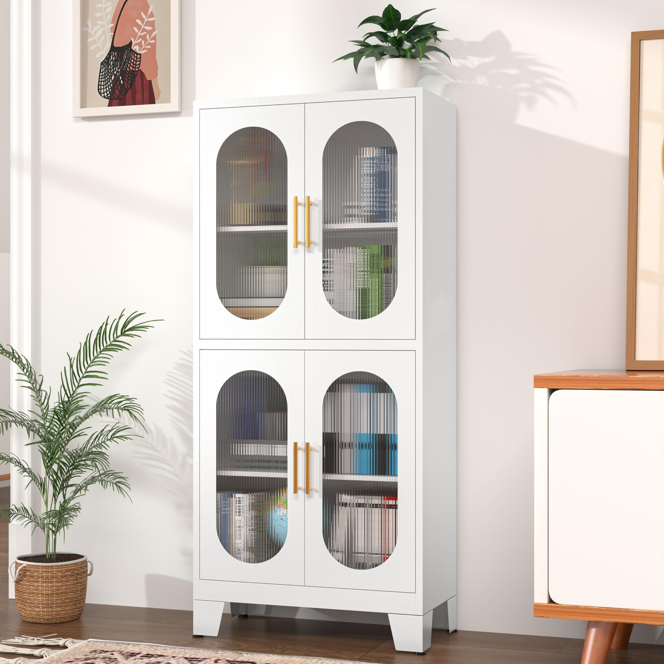 Erosoei 61" Acrylic Glass Pantry Cabinet with Adjustable Shelves for Kitchen, Living Room, Laundry Room and Dining Room