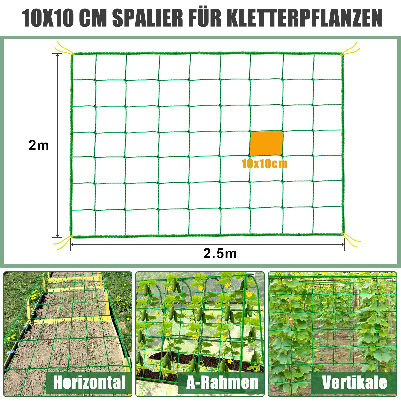 Support Concombres Tomates Filet à Ramer GardenGloss - Maille Large 10cm - 7,5x2m - Pour Concombres, Tomates Et Plantes Grimpantes Filet Concombre Tomates