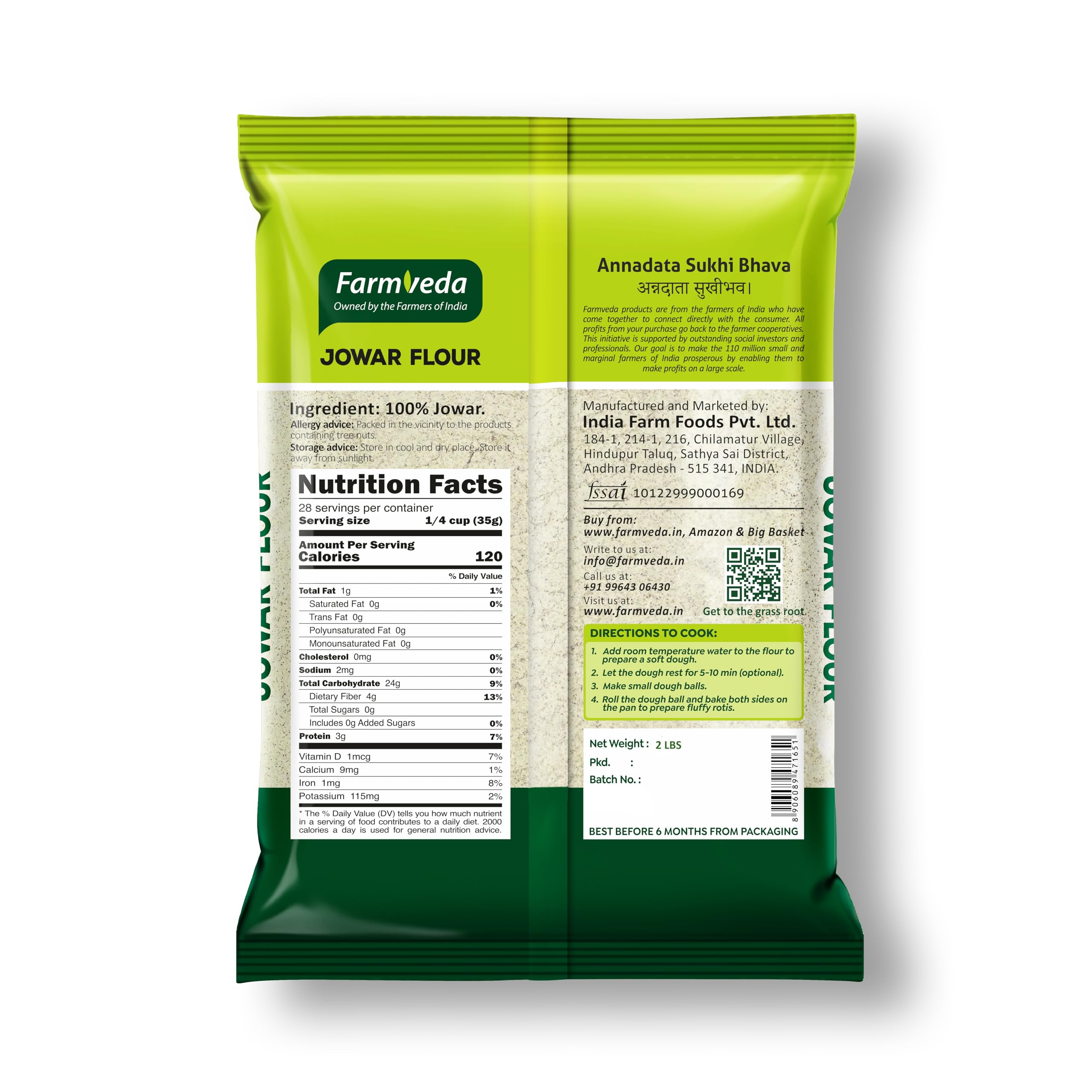 Farm Veda Jowar Flour (Sorghum Flour) - 900gm (2lbs) | Millet flour | Gluten-Free | High Protein | 100% Natural | Kneads Smoothly Without Hot Water | Ready in Minutes - Image 2 thumbnail