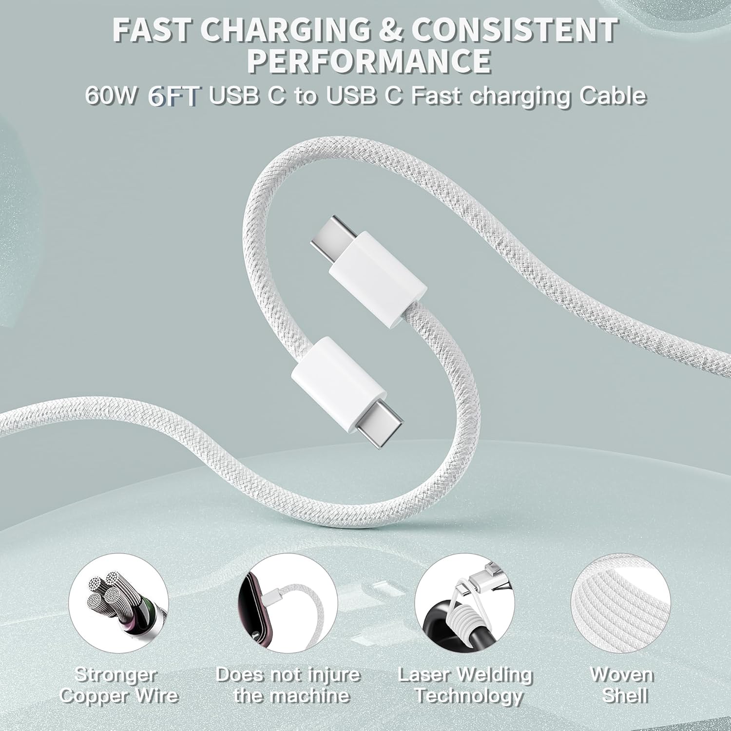 6FT Fast Charger for iPhone 17/16,2Pack 40W Dynamic Foldable Type C Power Adapter with 60W Max with 6FT Fast Charging Woven Cable for iPhone 17 Pro Max/17/Air/16/16 Pro/15Pro Max,iPad Pro/Air/Mini