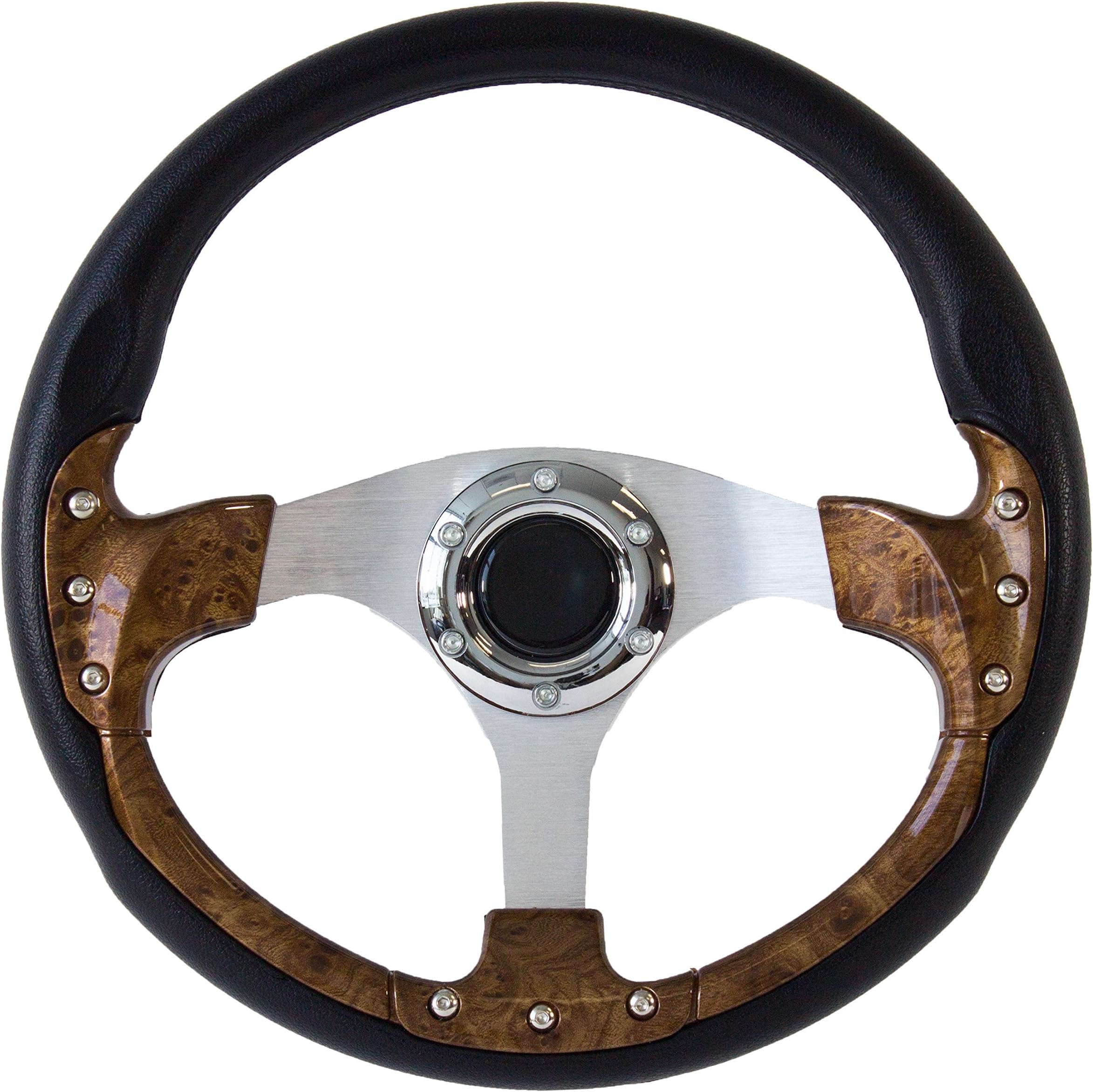 14 Inch Burlwood 6 Hole Golf Cart Steering Wheel with Black Horn Center