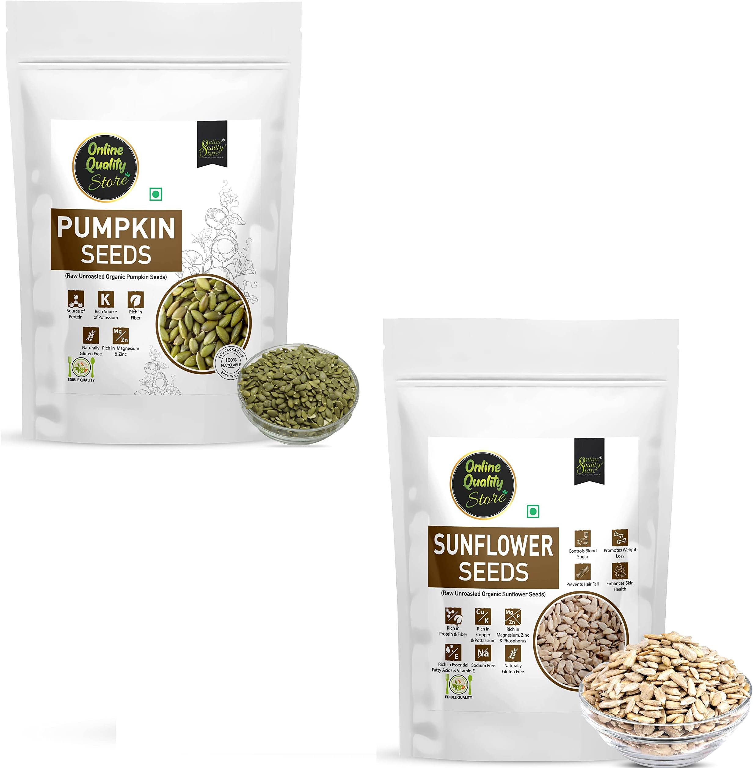 Online Quality Store Organic Combo of Sunflower Seeds, Pumpkin Seeds -200gm Each (2 x 100gm Pack)|Raw Unroasted Sunflower Seeds & Pumpkin Seeds For eating |Protein and Fiber Rich Superfood