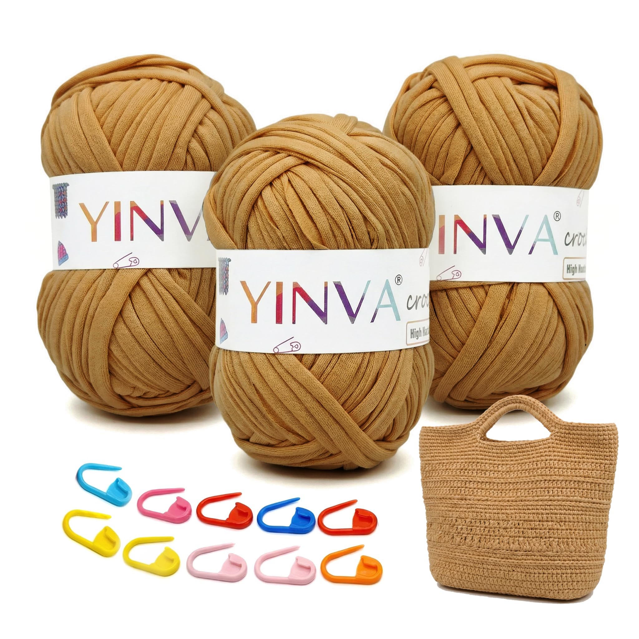 YINVA T Shirt Yarn 3 Pack 100g per Skein, Tshirt Yarn for Crocheting in Multiple Colours, Perfect Relaxing, Rewarding Thick Yarn for Beginners, Soft, Stretchy, Elastic Knitting Yarn for Bags, Baskets