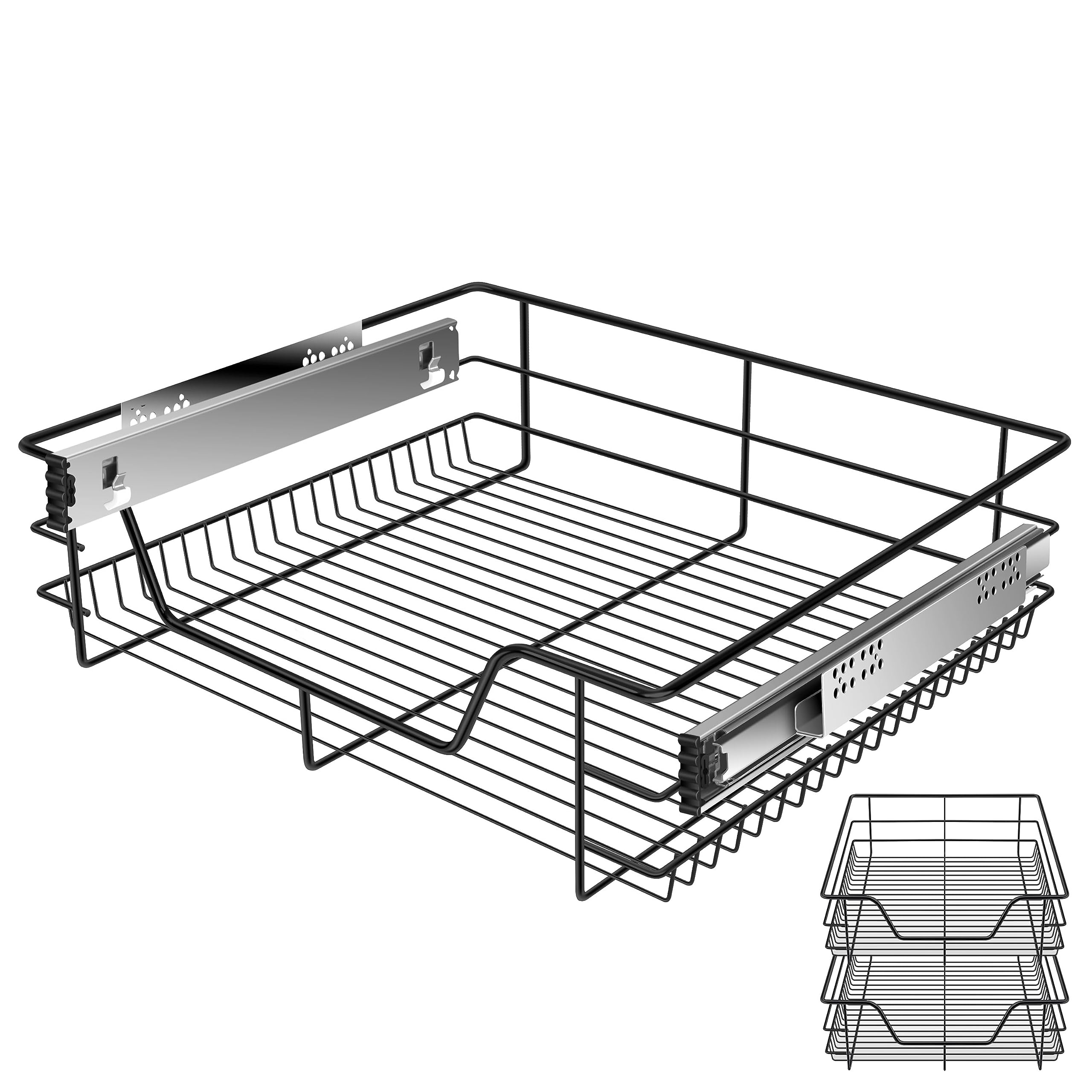 KESSER® Teleskopschublade 2er Set 60cm Schrankbreite verchromt aus Edelstahl Schubladeneinsatz für Küchenschrank Korbauszug Schrankauszug, Schwarz