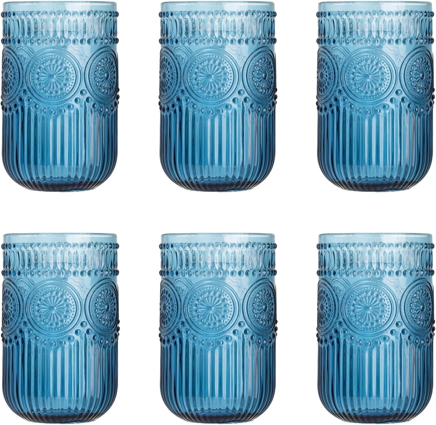 Amazon.com | XKXKKE 12 Oz Sunflower Embossed Drinking Glasses Set of 6 ...