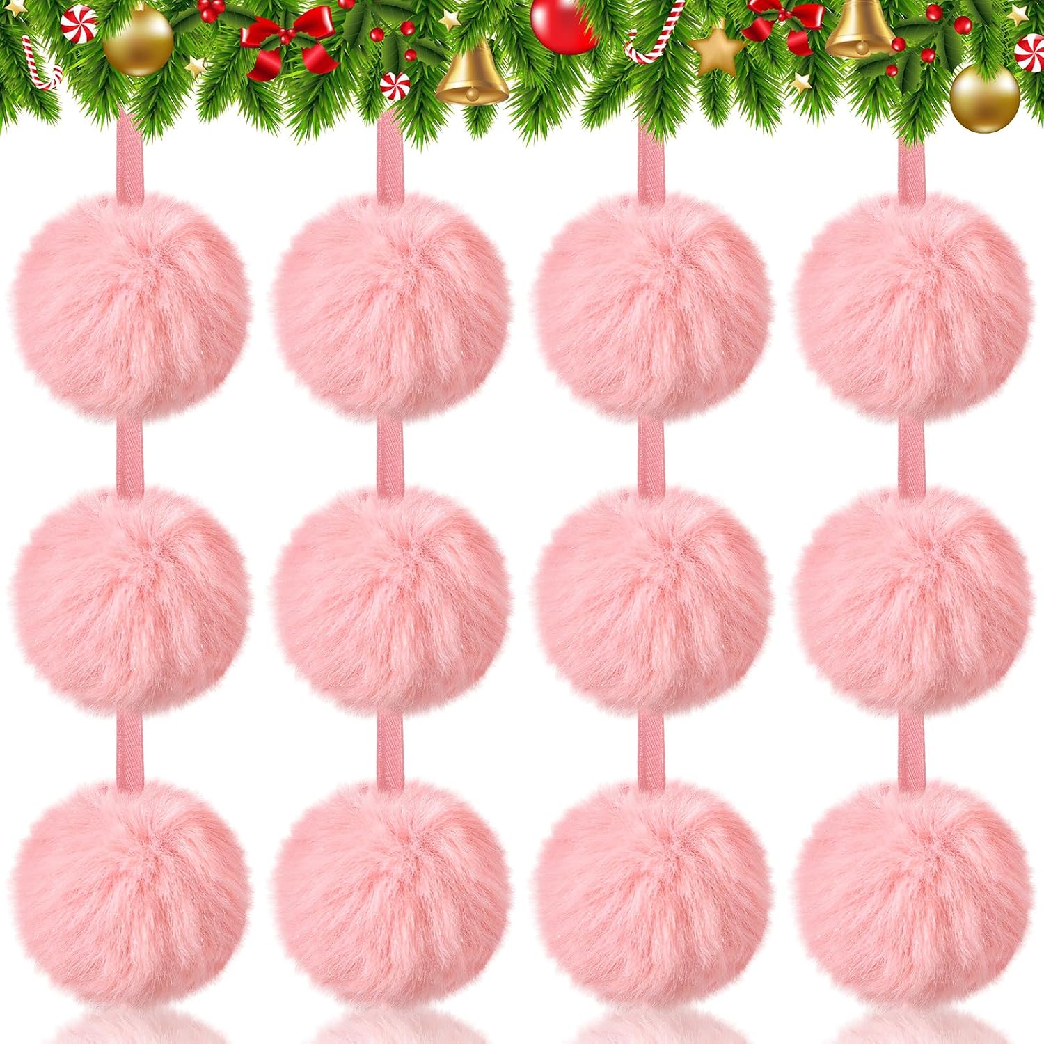 WILLBOND 60 Pcs Pink Furry Christmas Ball Ornaments Pom Pom