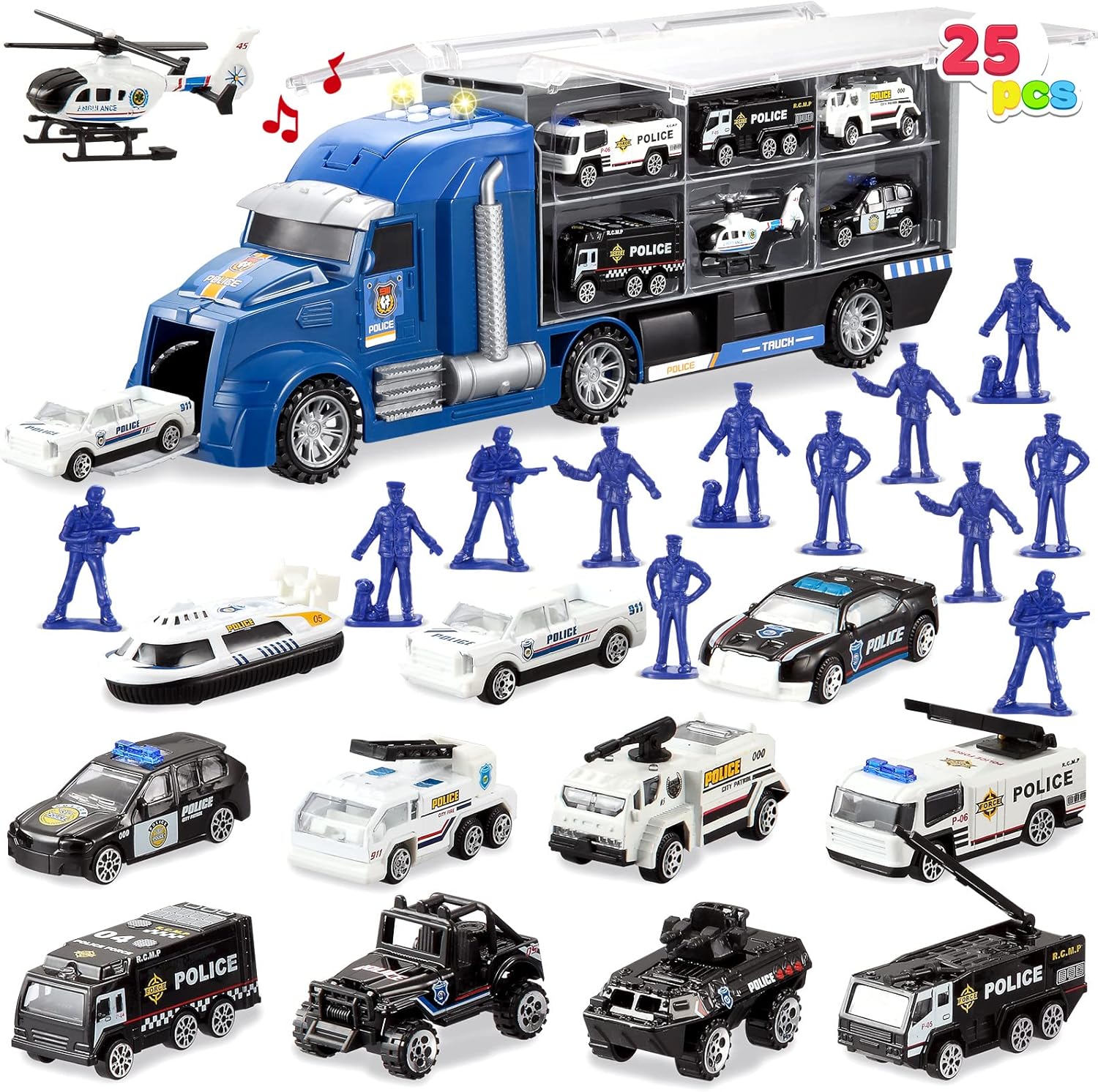 JOYIN 25 in 1 Diecast Police Rescue Truck Car Toy Set with