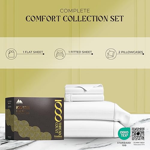 Miniatura 4 de Mayfair Linen Sábanas de algodón egipcio 100% puro, tamaño Queen, sábanas de 1000 hilos altos, 4 piezas, color blanco, sábana de hotel de lujo para