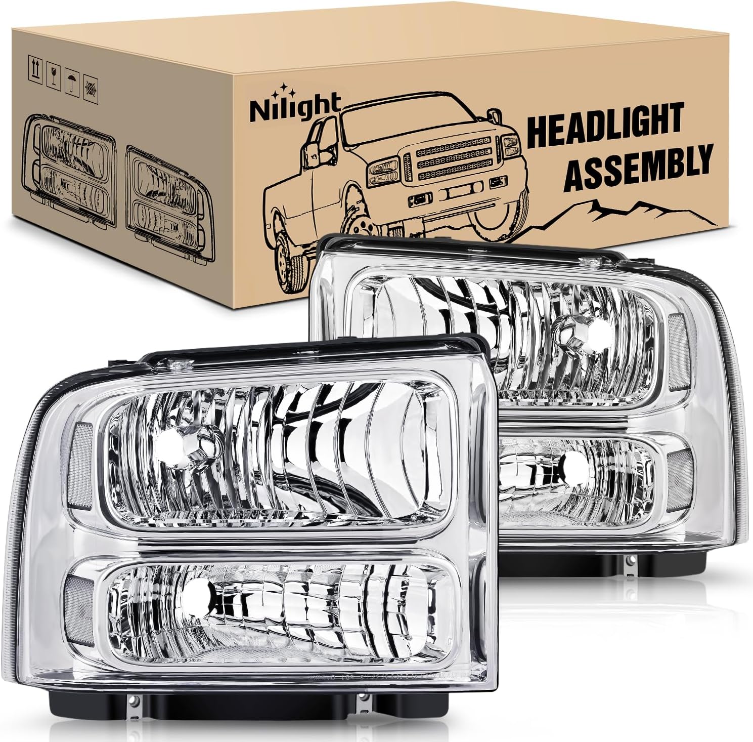 Chrome Headlights W/ Amber Bumper Lamps for 1998-2004 CHEVY S10 PICKUP